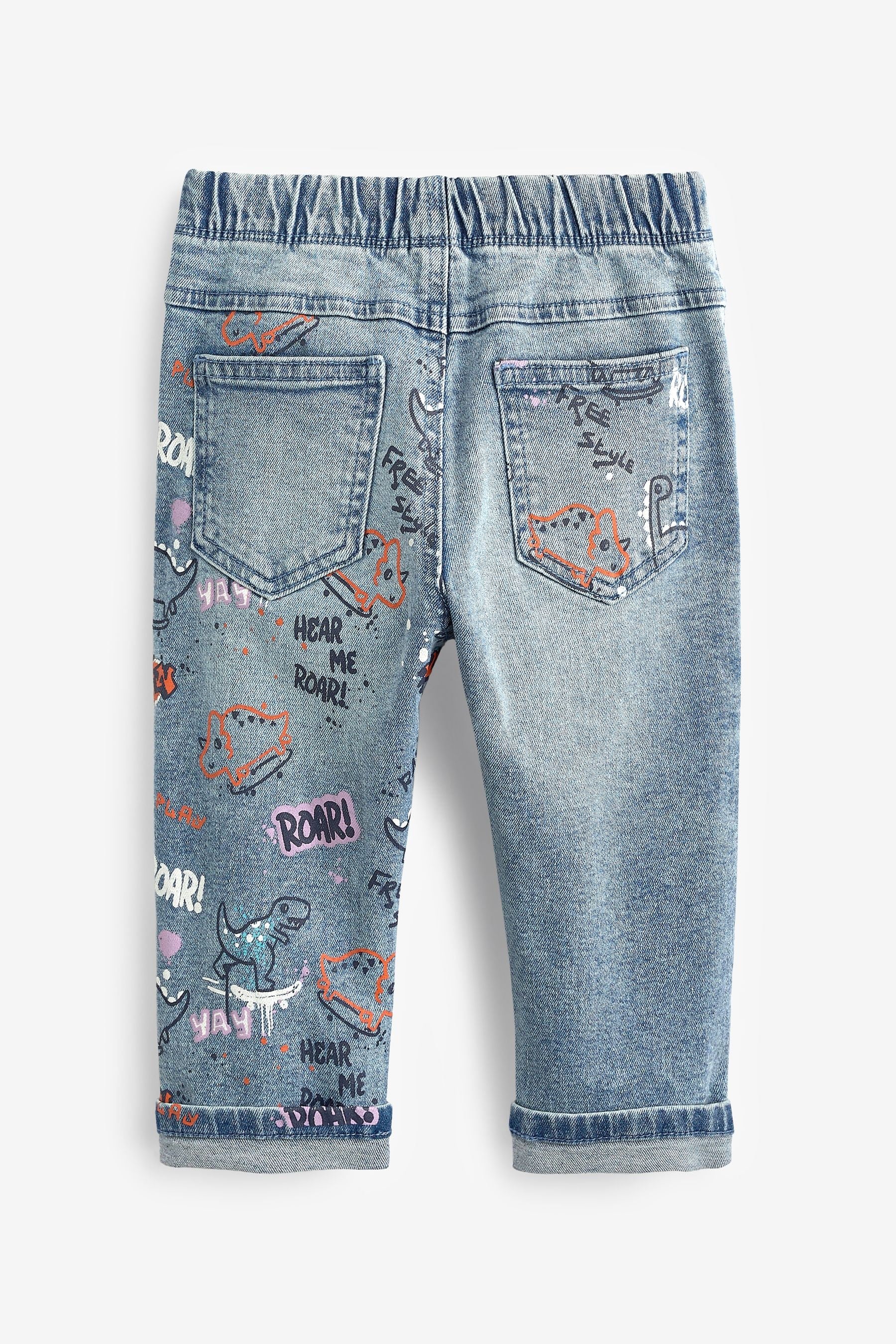 Mid Blue Graffiti Print Pull-On Jeans (3mths-7yrs)