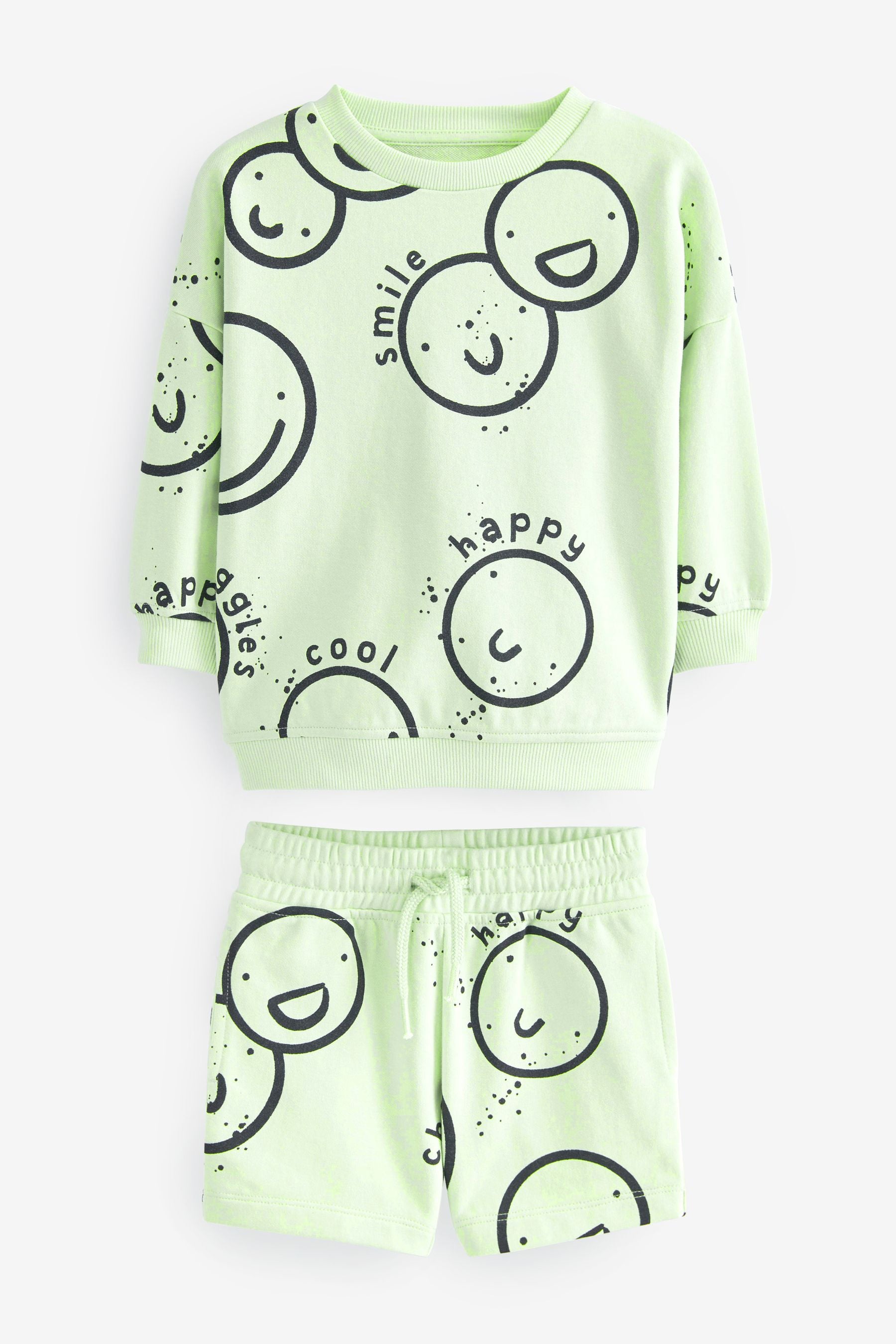 Lime Green Smile All Over Print Sweatshirt and Shorts Set (3mths-7yrs)