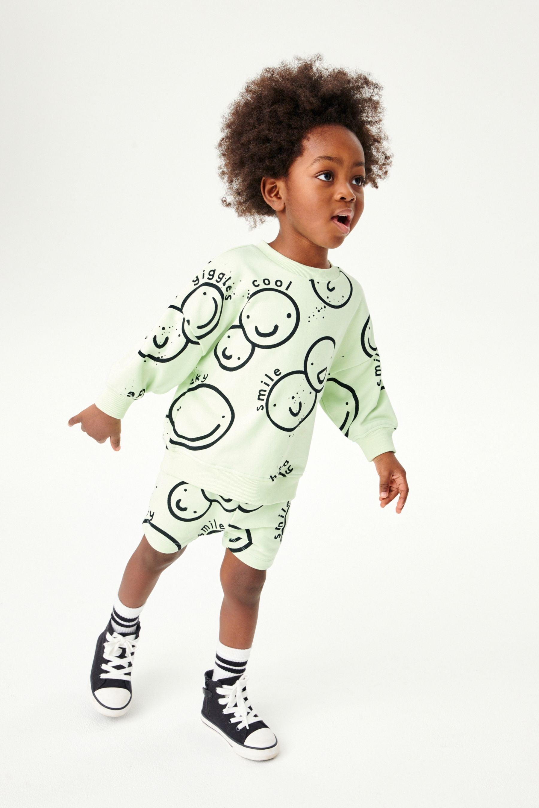 Lime Green Smile All Over Print Sweatshirt and Shorts Set (3mths-7yrs)