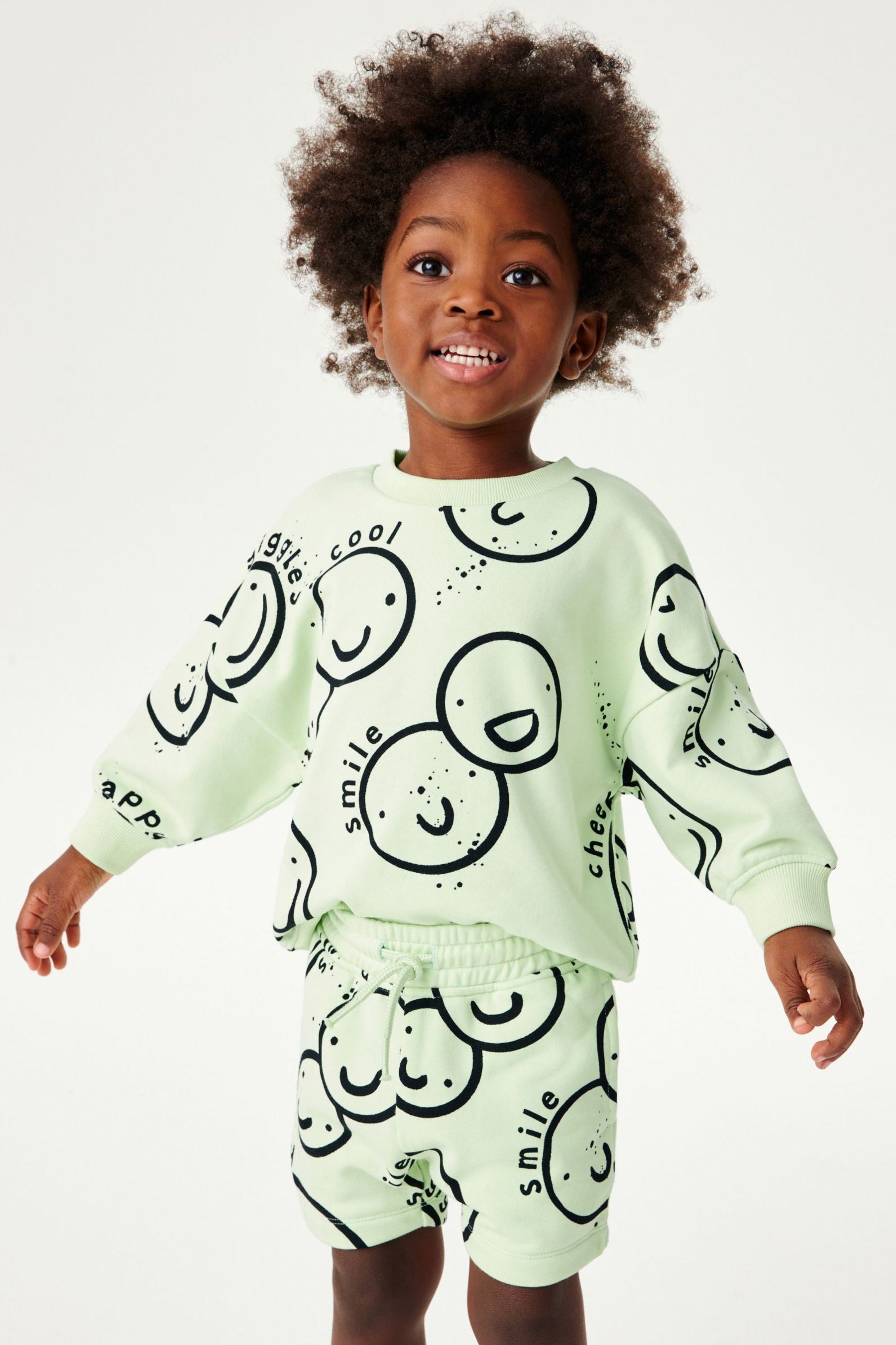 Lime Green Smile All Over Print Sweatshirt and Shorts Set (3mths-7yrs)