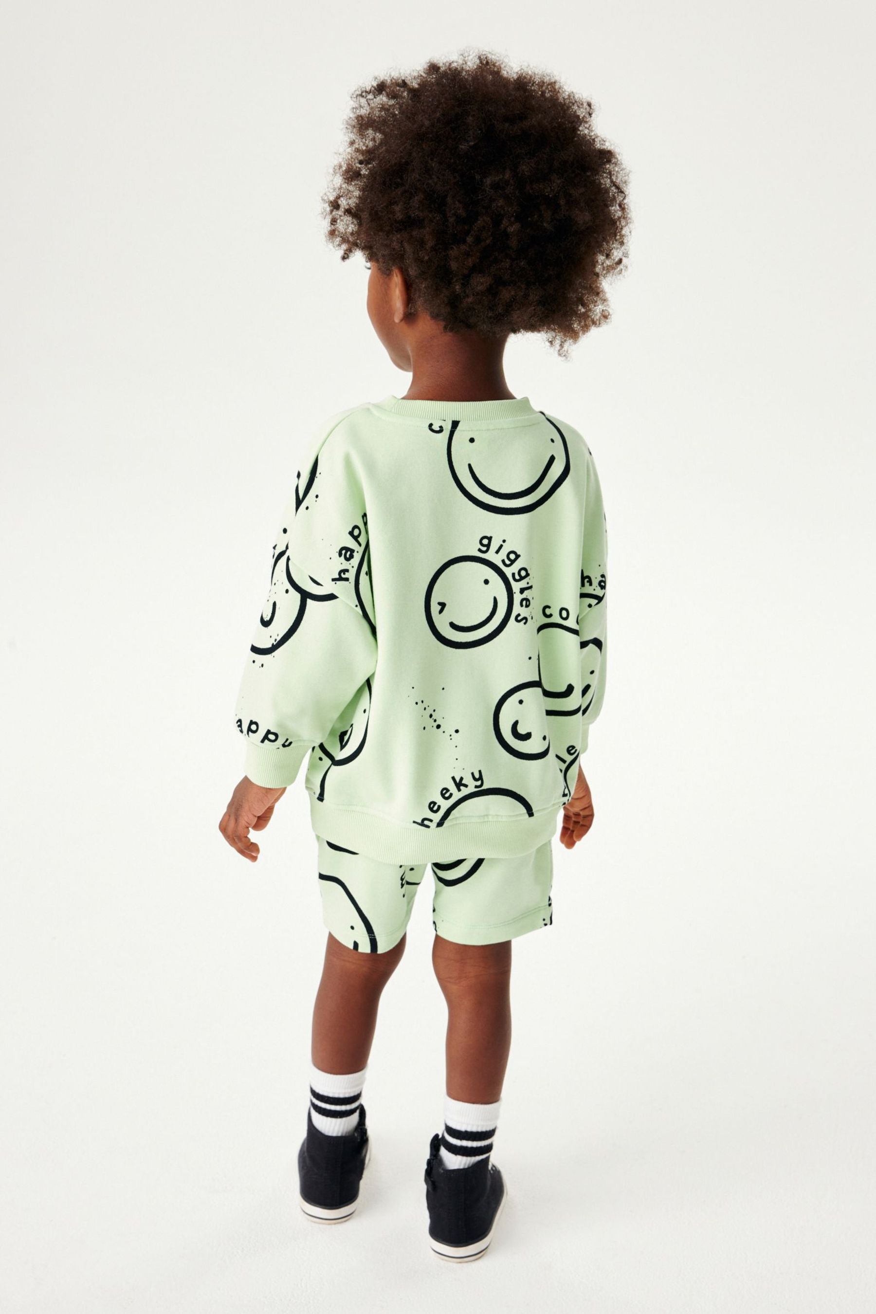 Lime Green Smile All Over Print Sweatshirt and Shorts Set (3mths-7yrs)