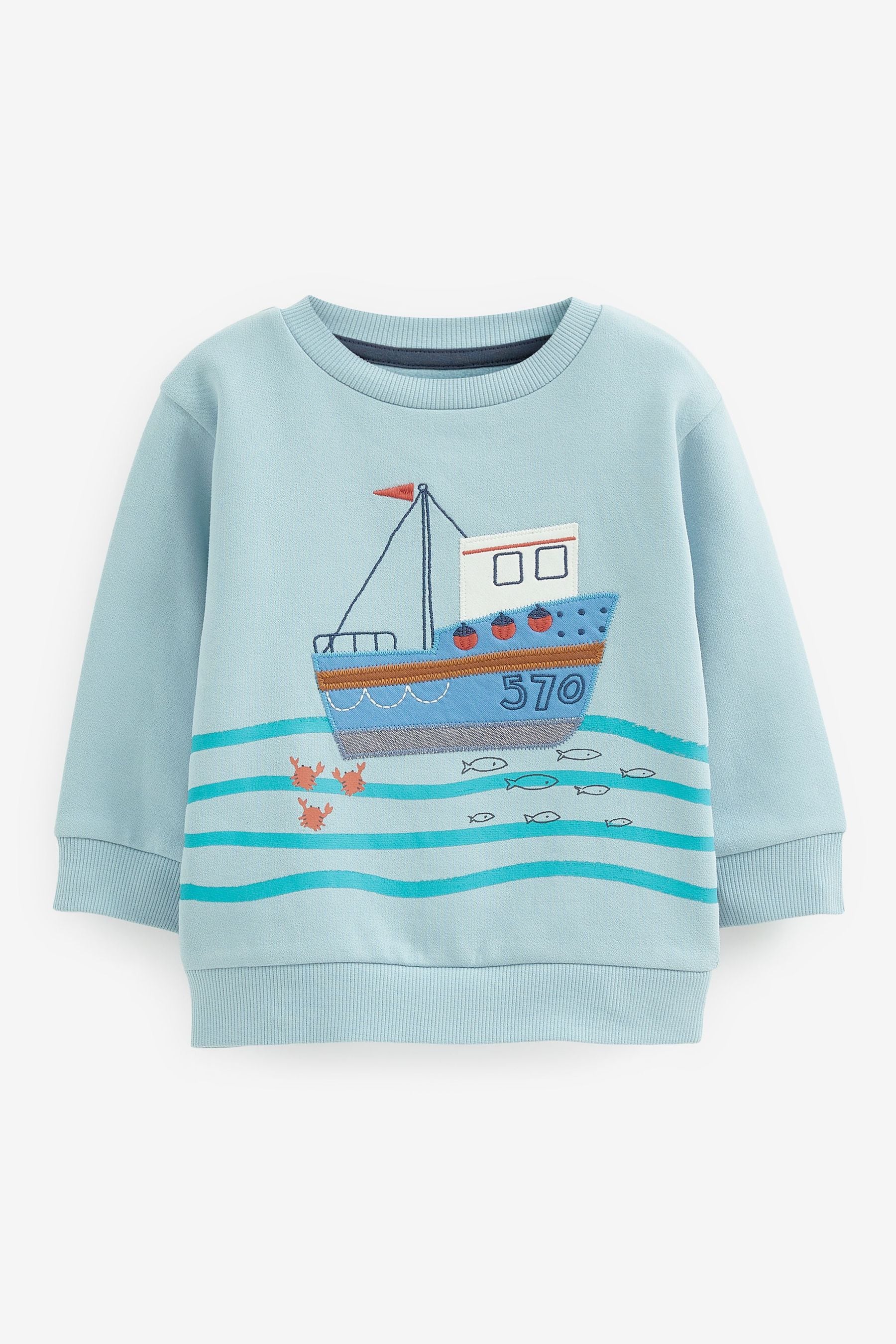 Blue Boat Appliqu Sweatshirt (3mths-7yr