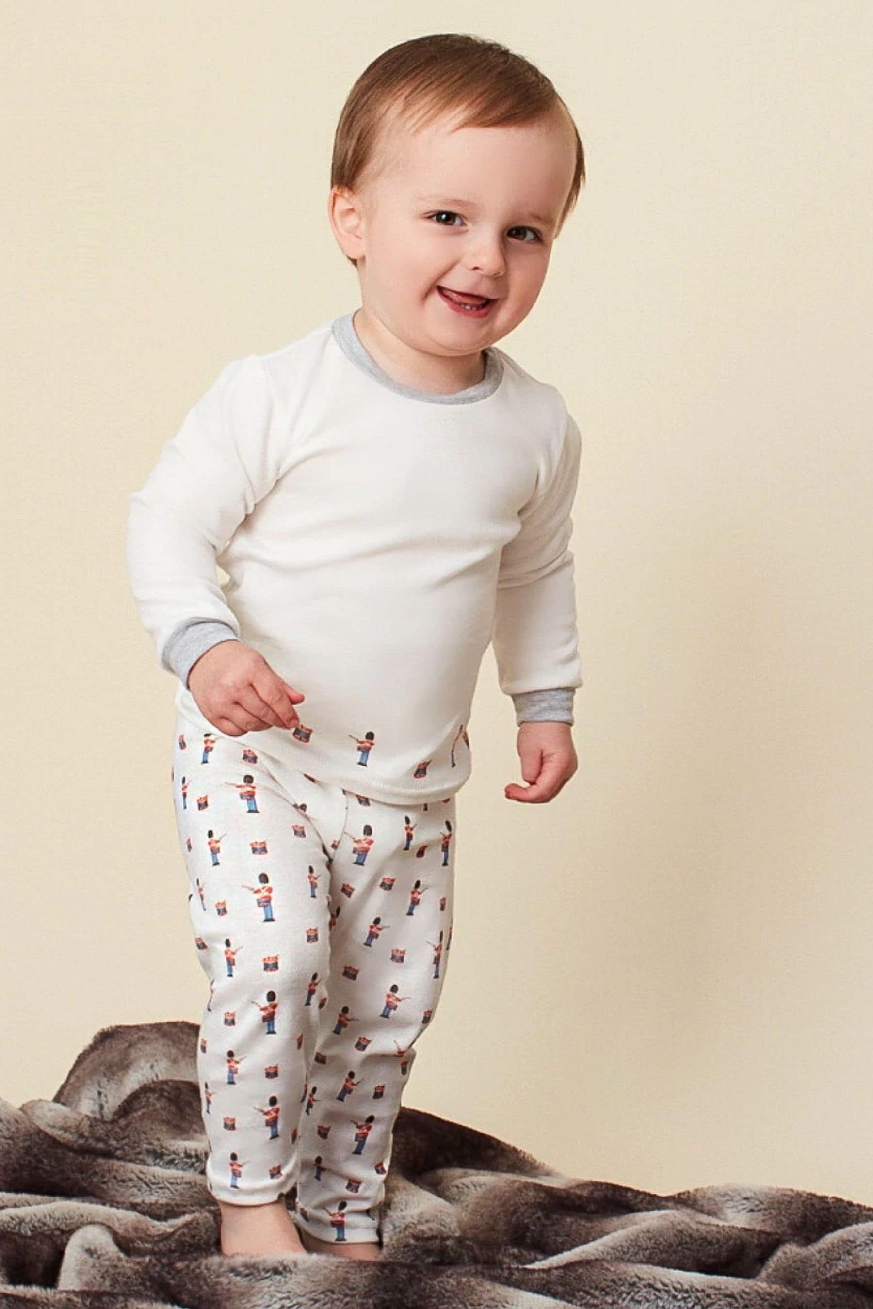 White Babbico White And Grey Soldier Print Pyjamas