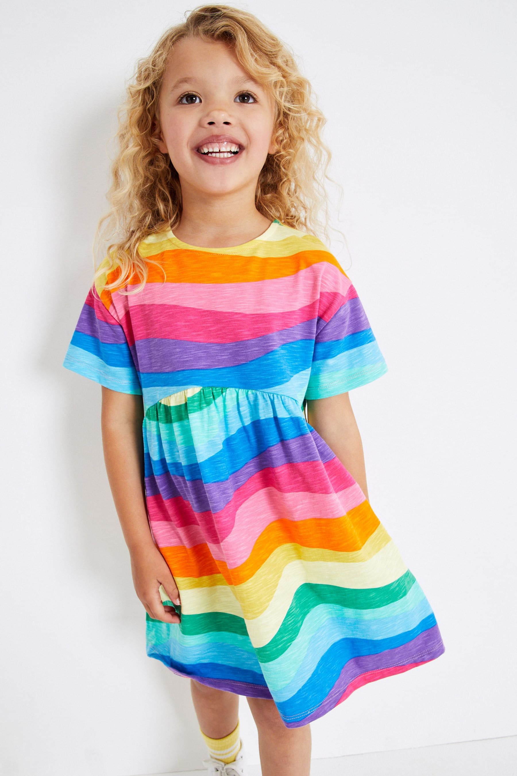 Pink/Blue/Purple/Green Rainbow Short Sleeve Jersey Dress (3-16yrs)