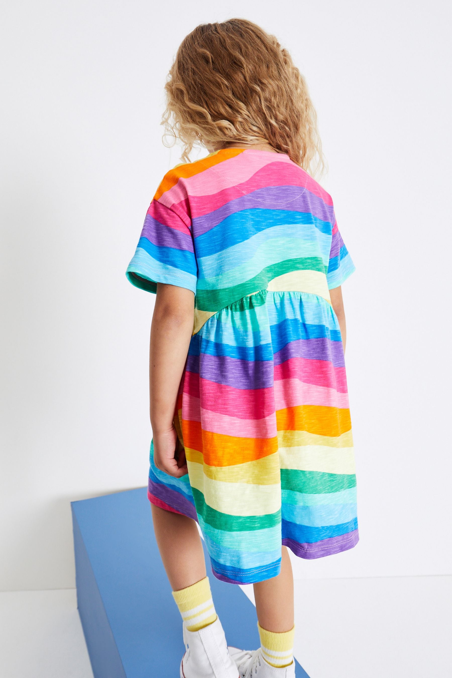 Pink/Blue/Purple/Green Rainbow Short Sleeve Jersey Dress (3-16yrs)