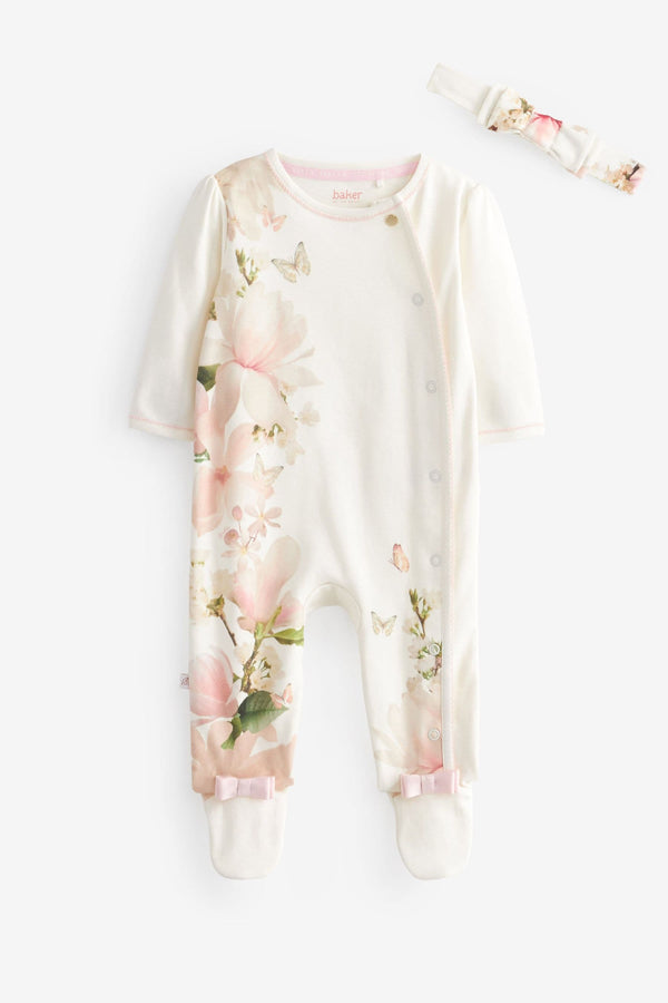 White Baker by Ted Baker White Graphic Sleepsuit and Headband Set