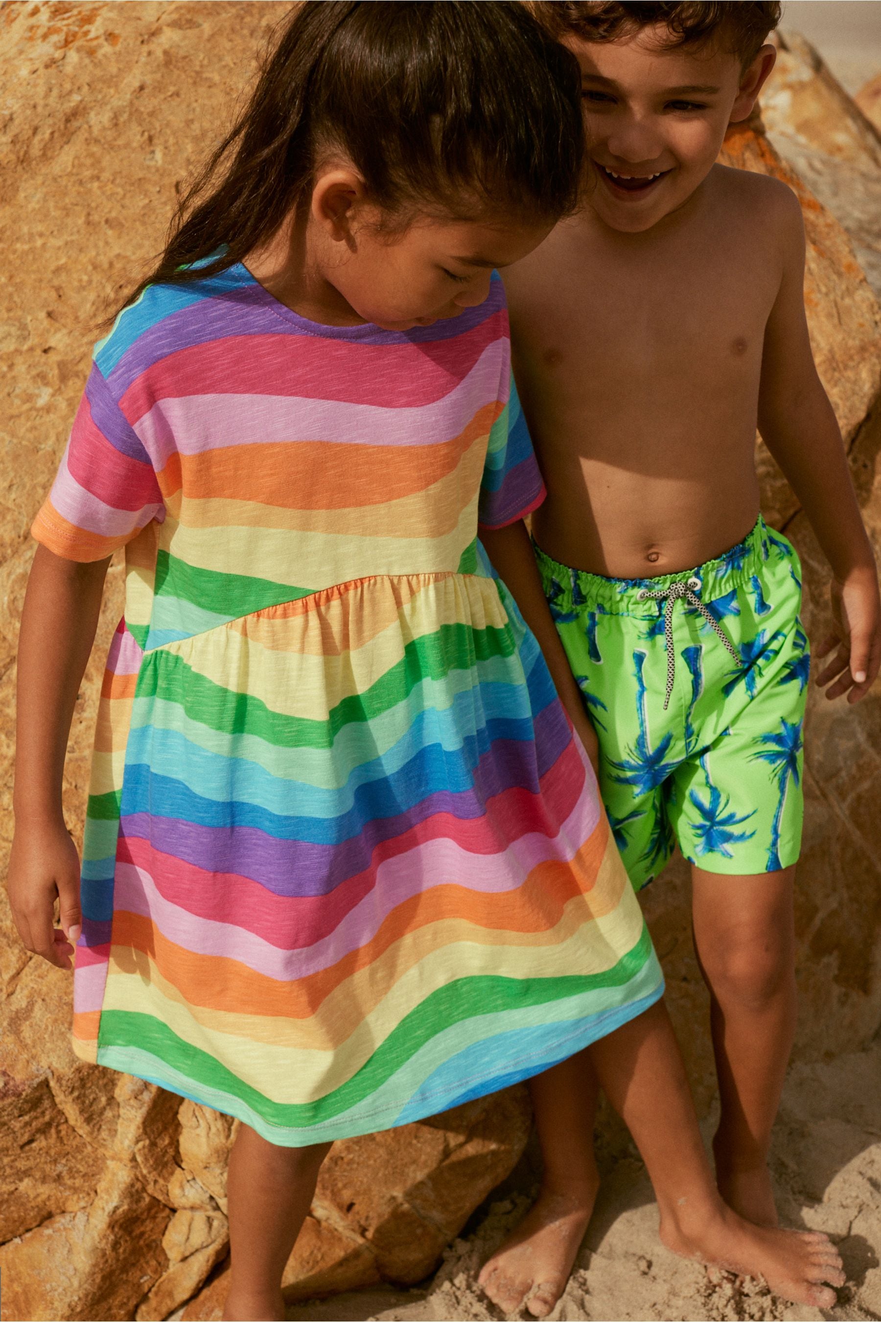 Pink/Blue/Purple/Green Rainbow Short Sleeve Jersey Dress (3-16yrs)