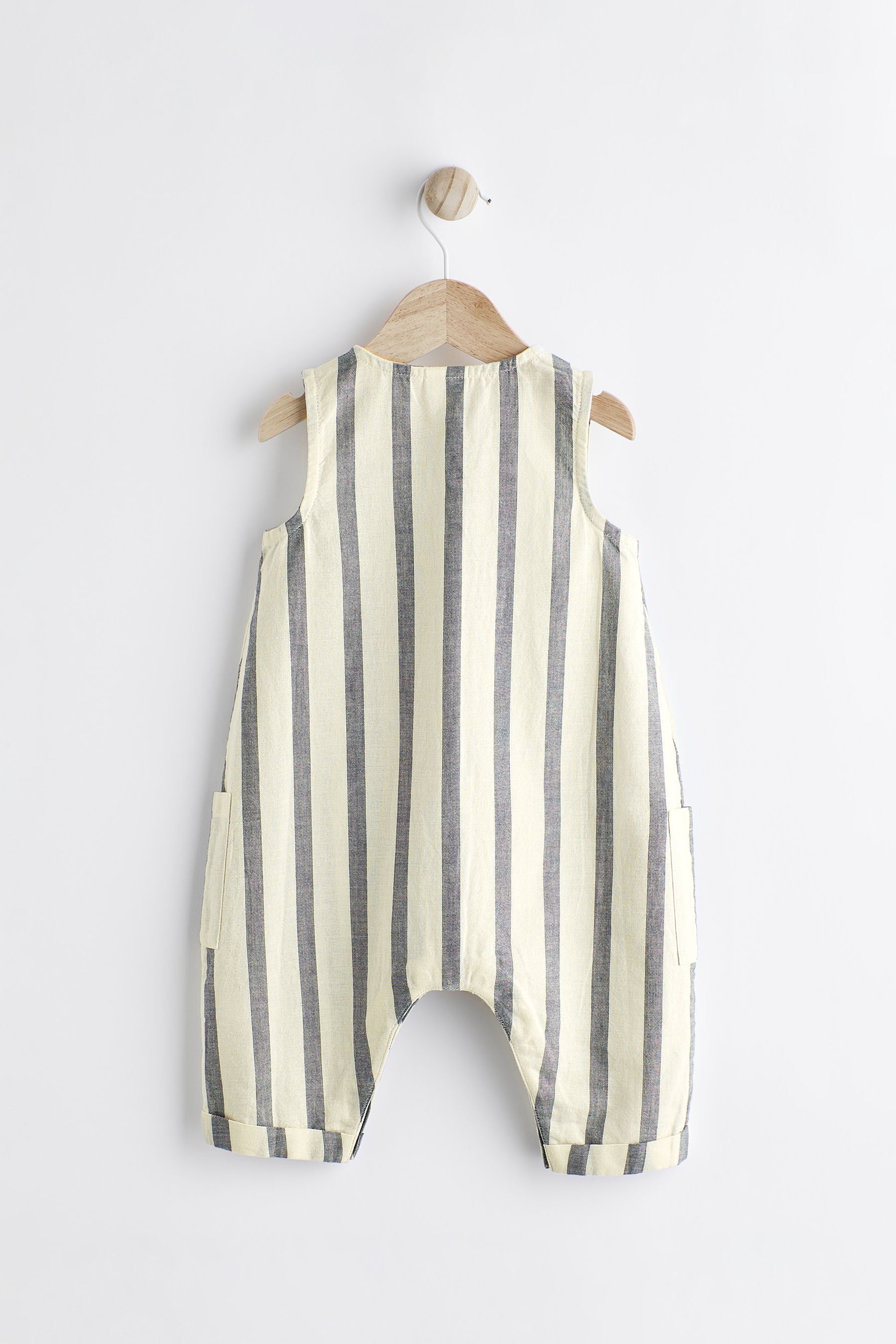 Grey/White Stripe Woven Baby Romper (0mths-2yrs)