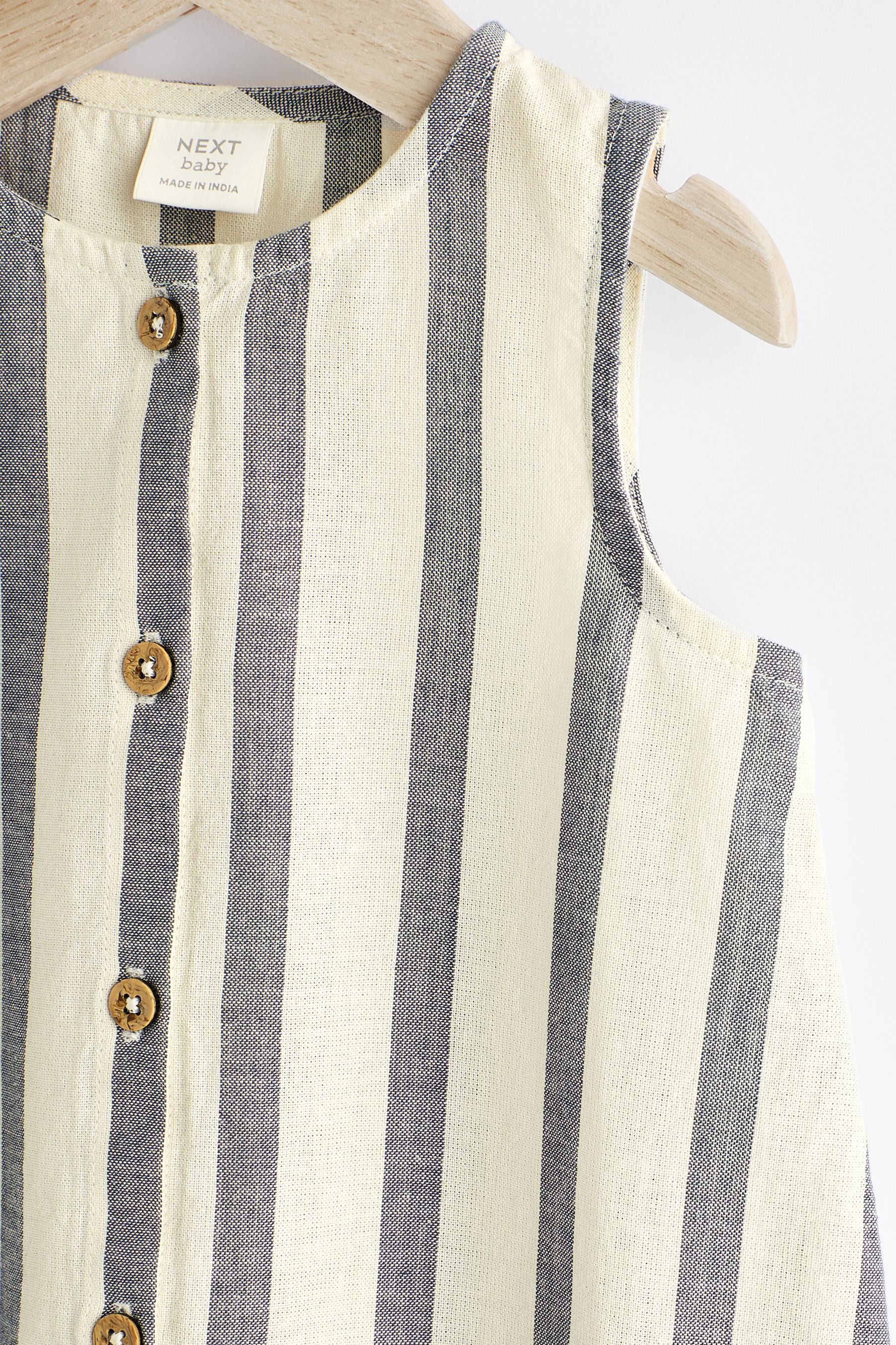 Grey/White Stripe Woven Baby Romper (0mths-2yrs)