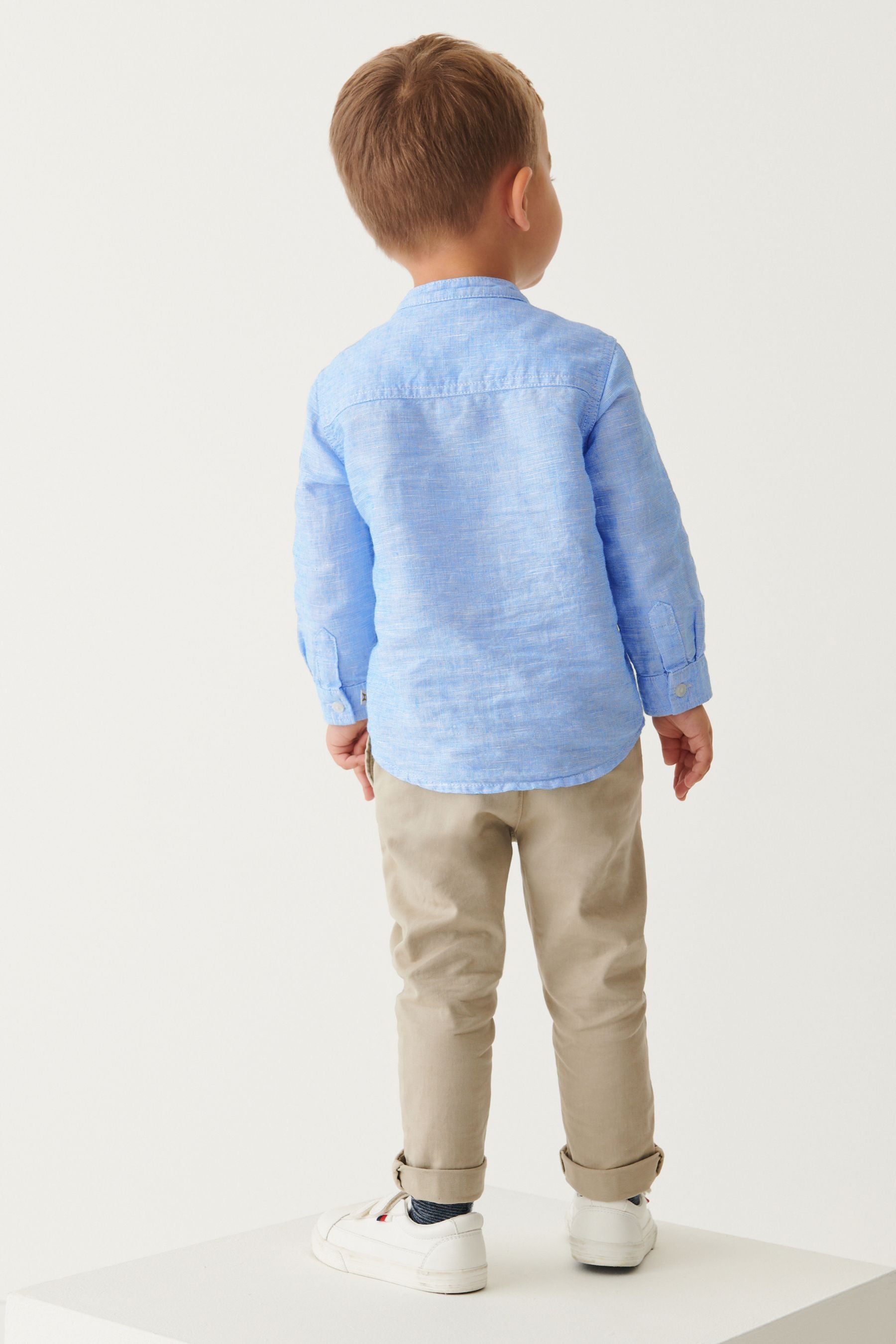 Blue Grandad Collar Linen Mix Shirt (3mths-7yrs)