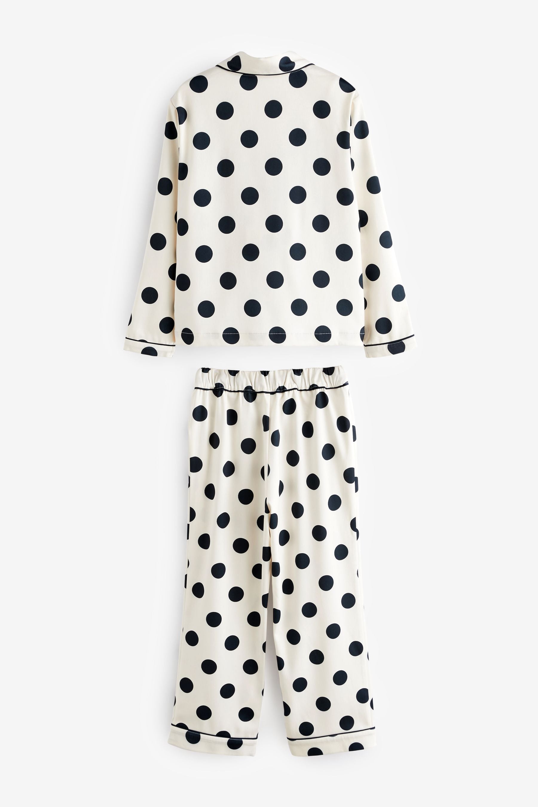 Monochrome Spot Satin Button Through Pyjamas (6-16yrs)