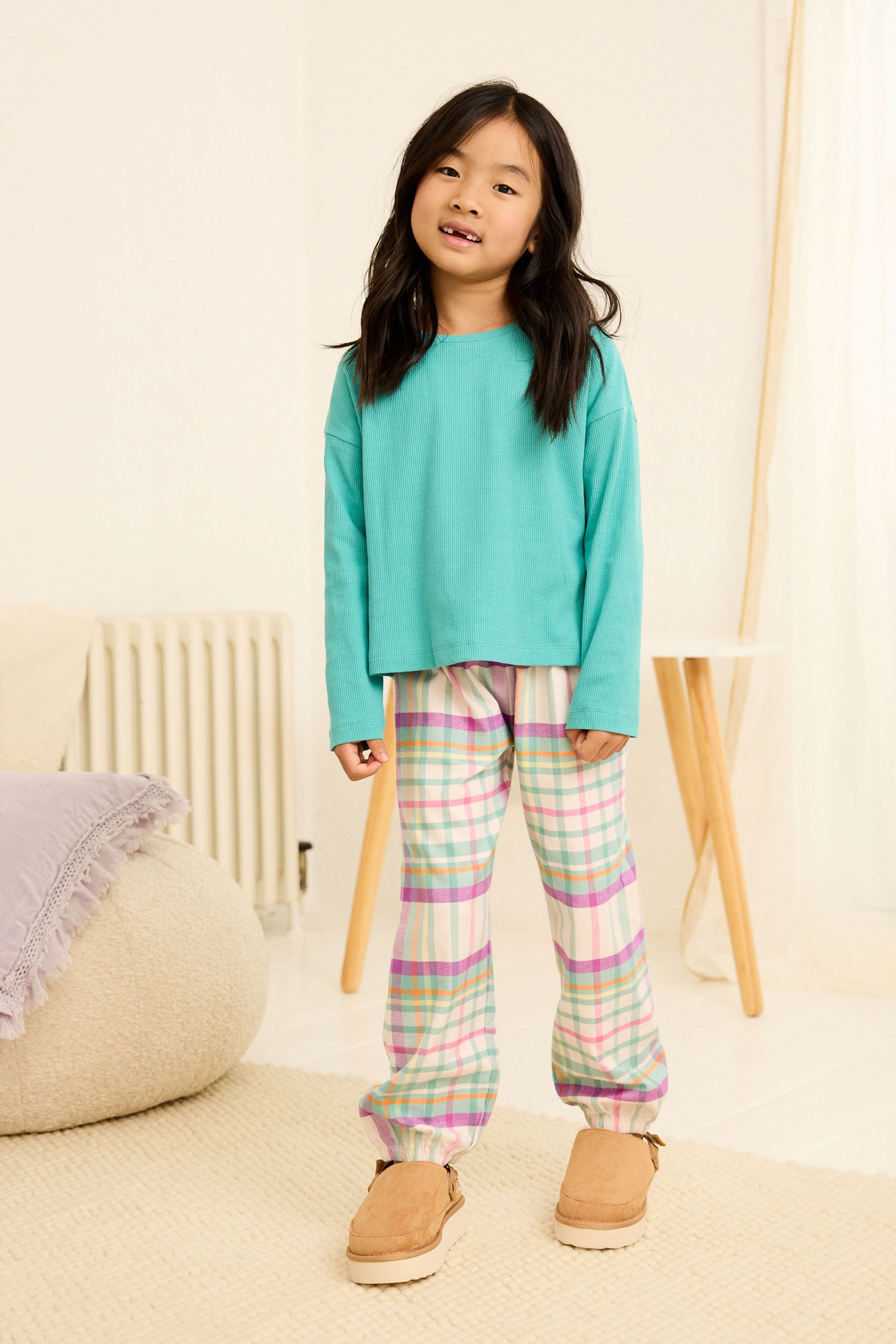 Turquoise Blue Woven Check Pyjamas (3-16yrs)