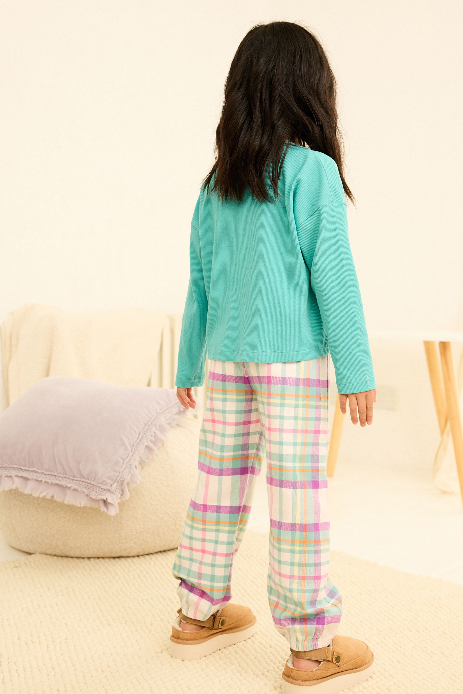 Turquoise Blue Woven Check Pyjamas (3-16yrs)