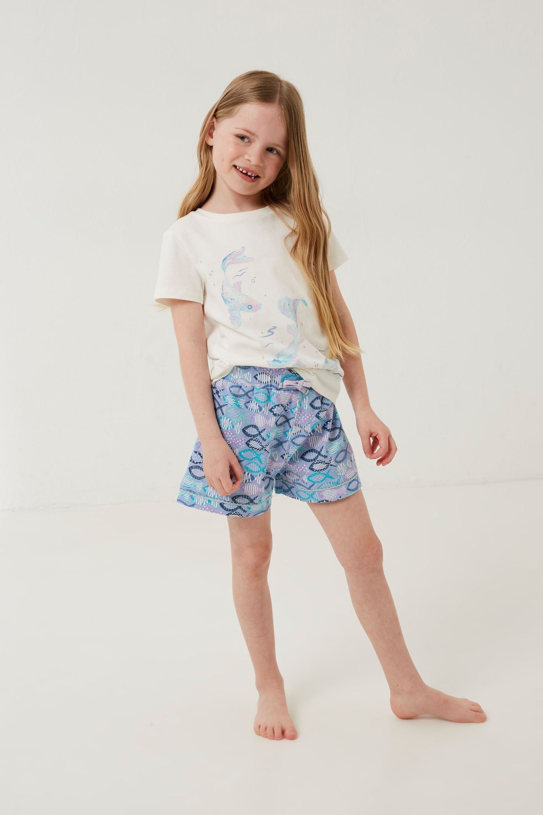 FatFace Blue Brown Fish Shortie Pyjama Set