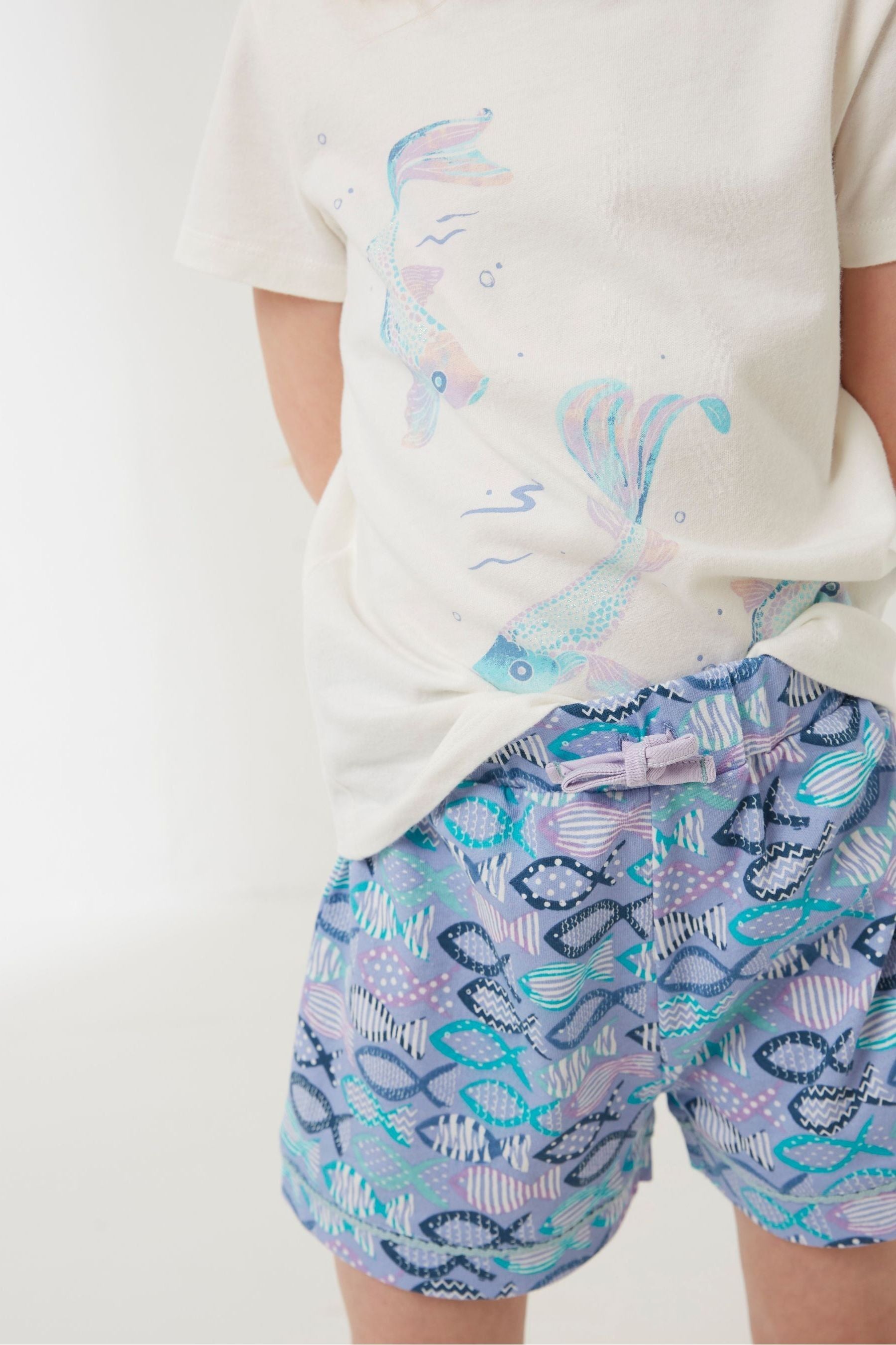 FatFace Blue Brown Fish Shortie Pyjama Set