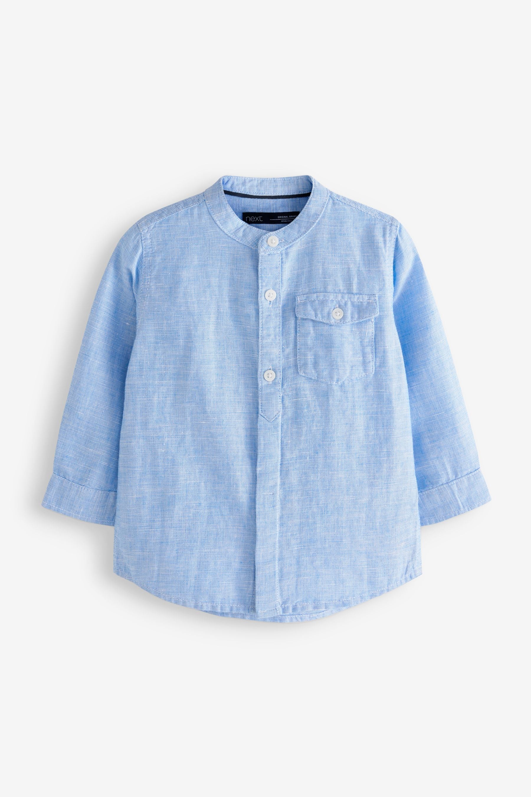 Blue Grandad Collar Linen Mix Shirt (3mths-7yrs)