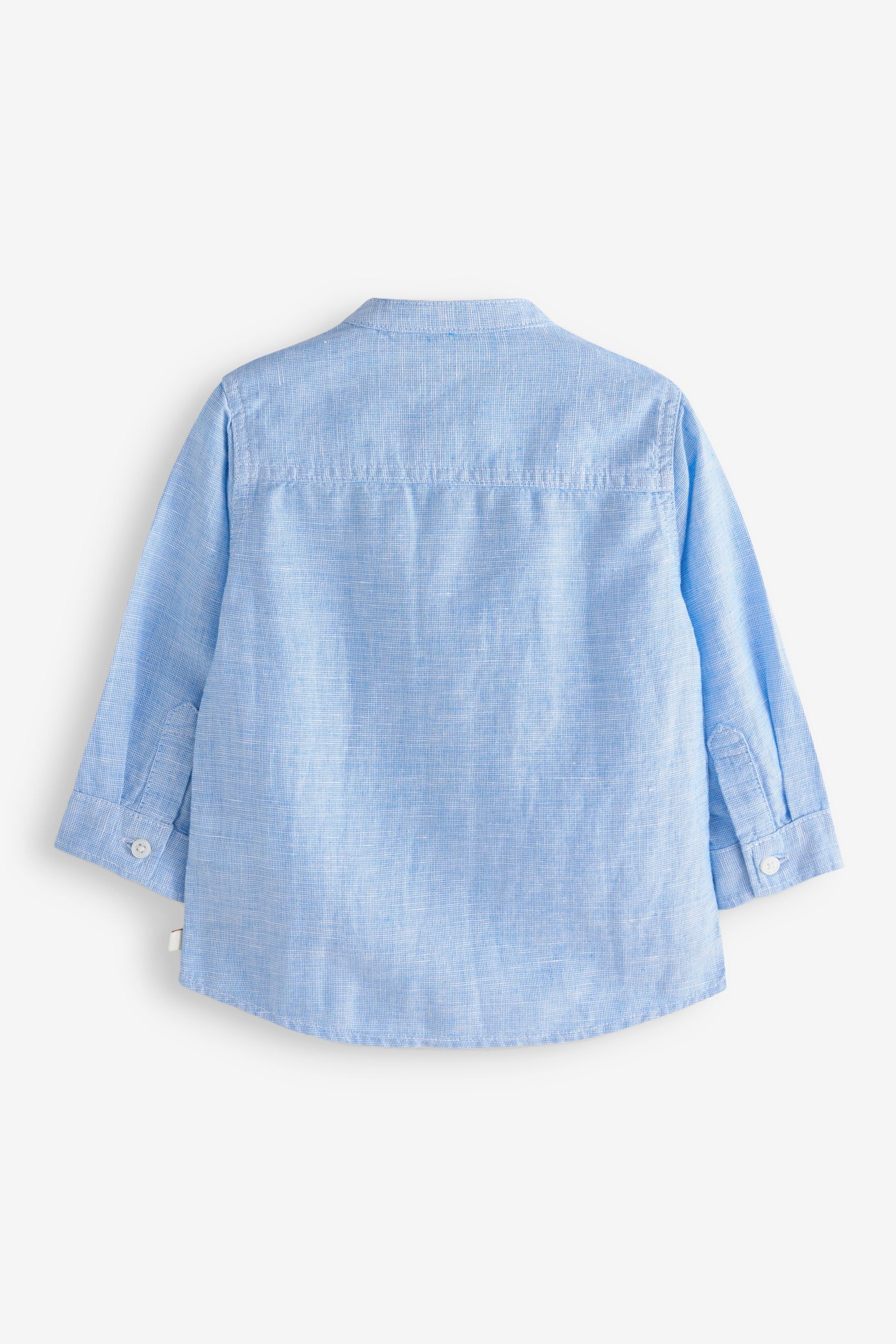 Blue Grandad Collar Linen Mix Shirt (3mths-7yrs)