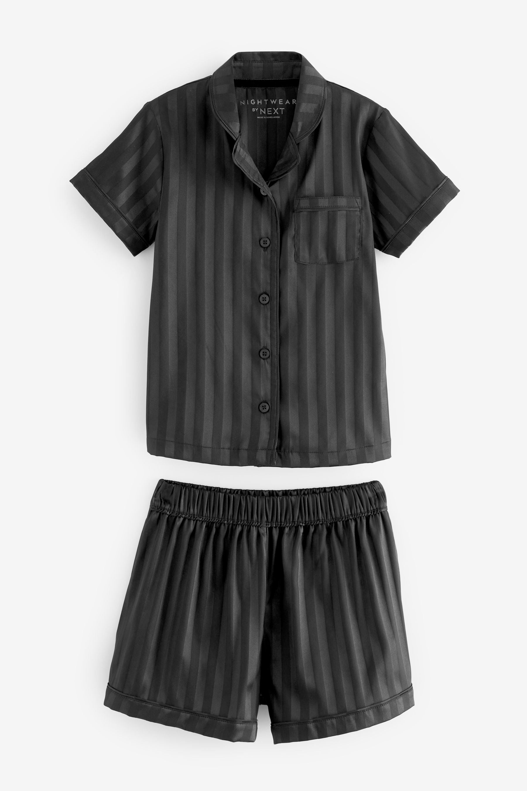 Black Stripe Satin Button Through Short Pyjamas (6-16yrs)