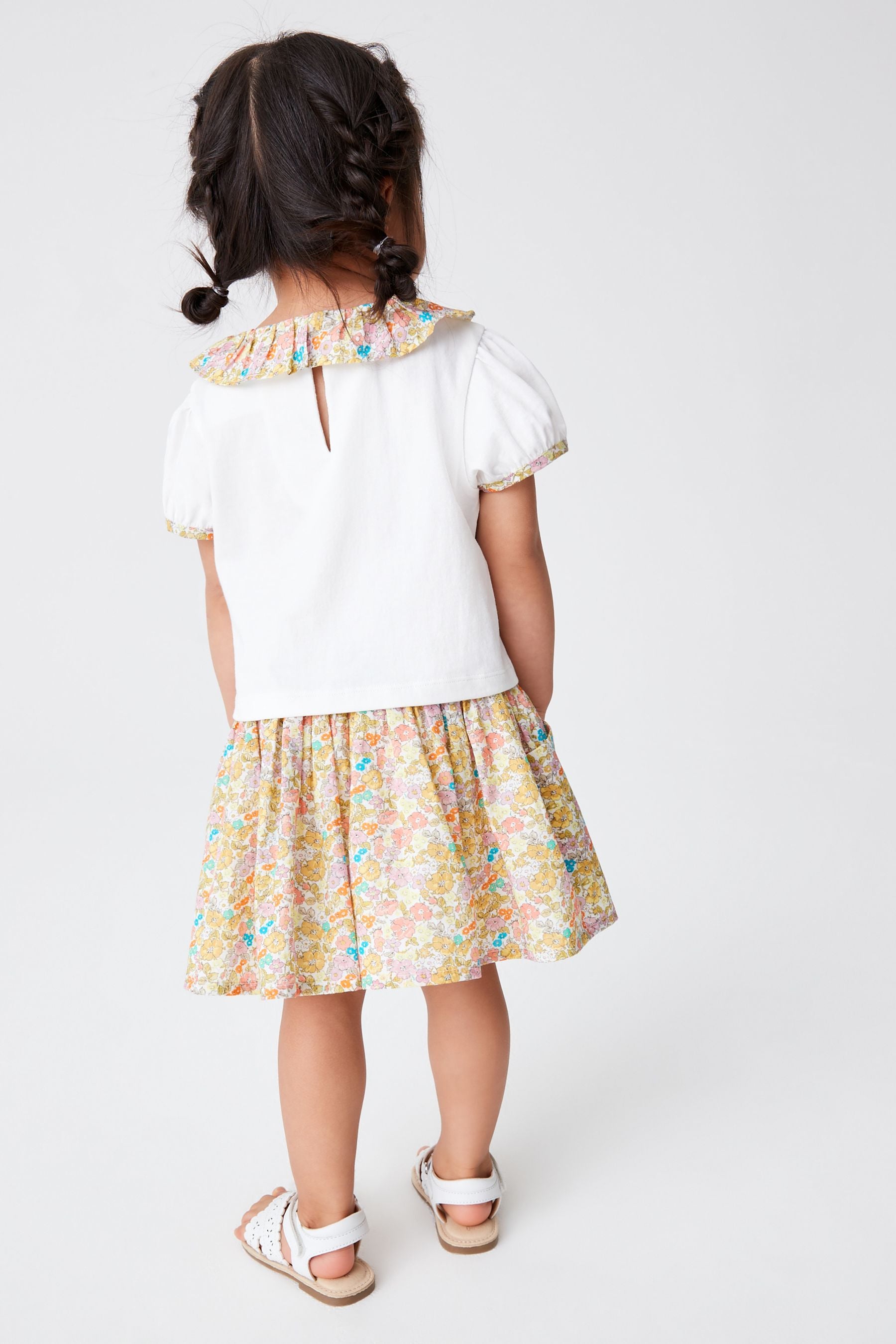 Ochre Yellow/Cream 2 Piece Floral Skirt and T-Shirt Set (3mths-7yrs)