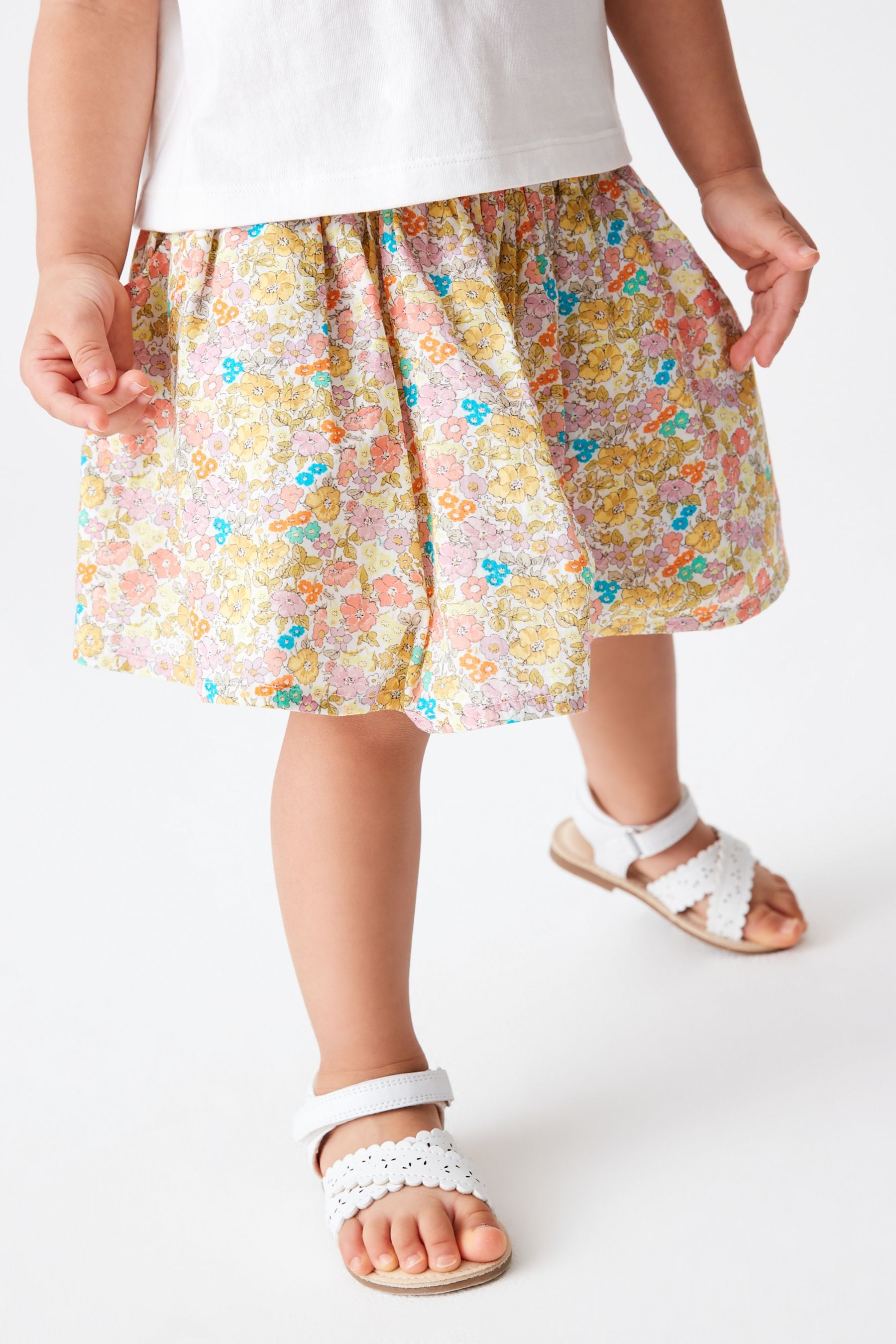 Ochre Yellow/Cream 2 Piece Floral Skirt and T-Shirt Set (3mths-7yrs)