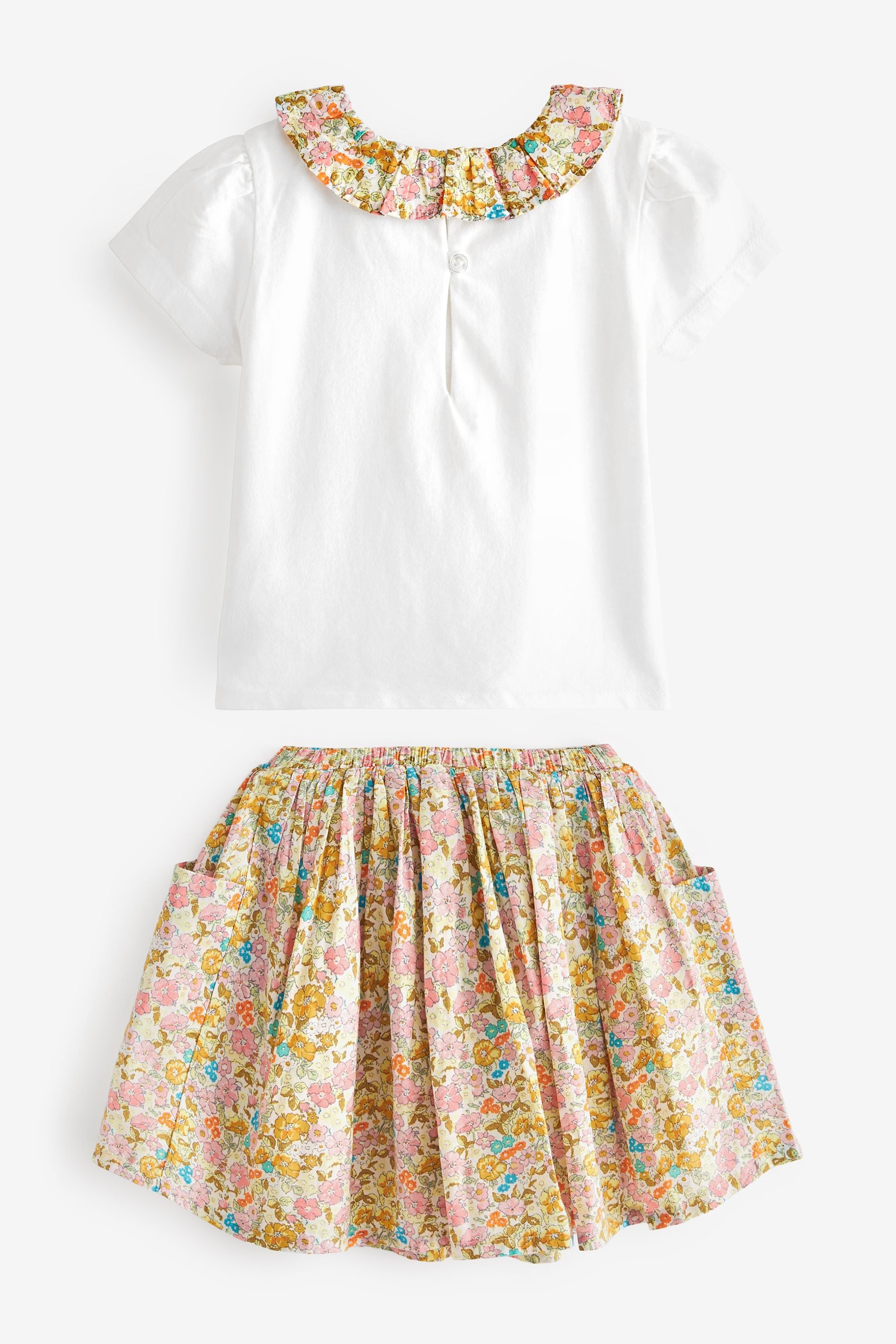 Ochre Yellow/Cream 2 Piece Floral Skirt and T-Shirt Set (3mths-7yrs)