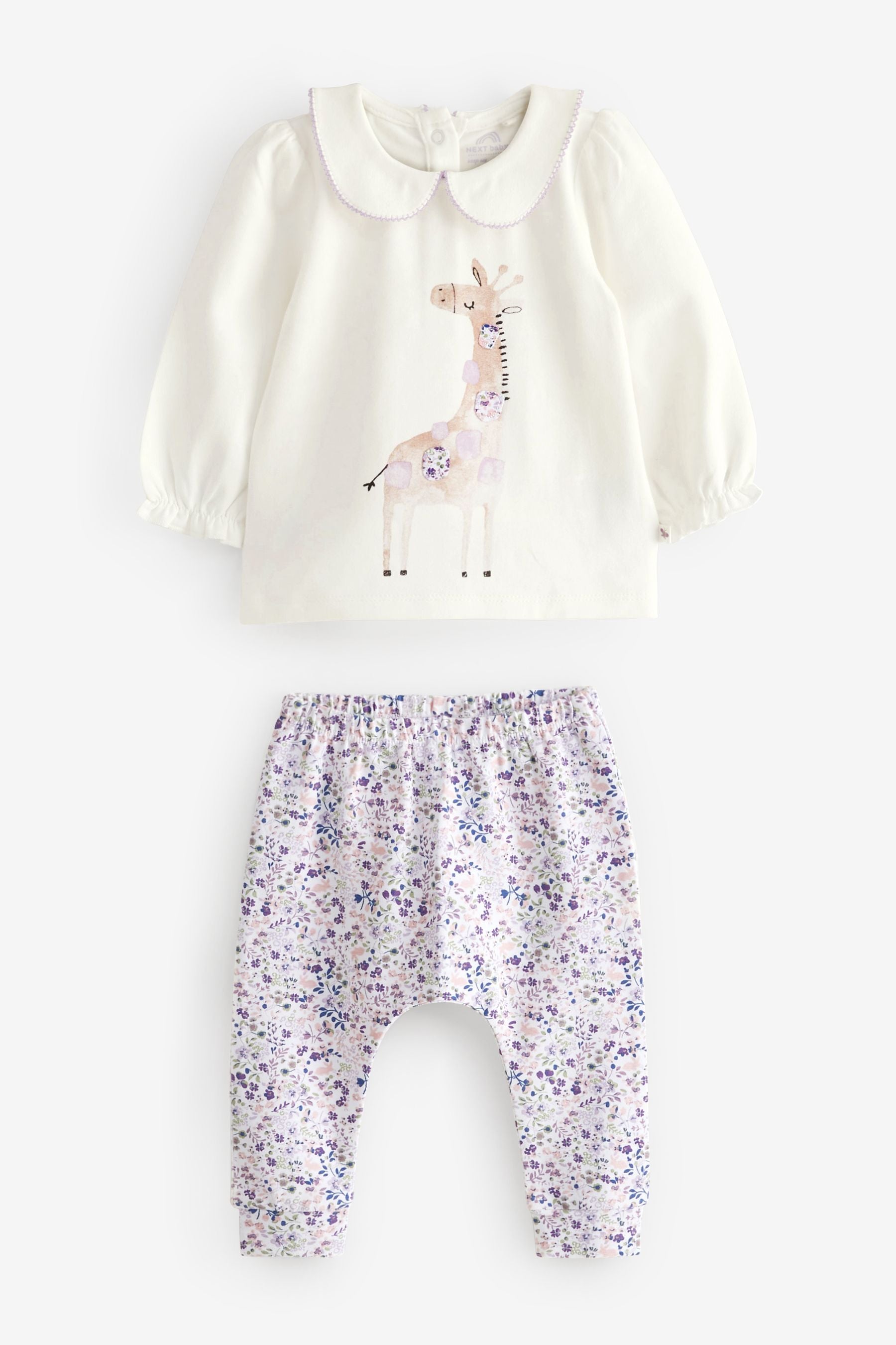 Lilac Purple Giraffe 2 Piece Baby Jersey T-Shirt and Legging Set