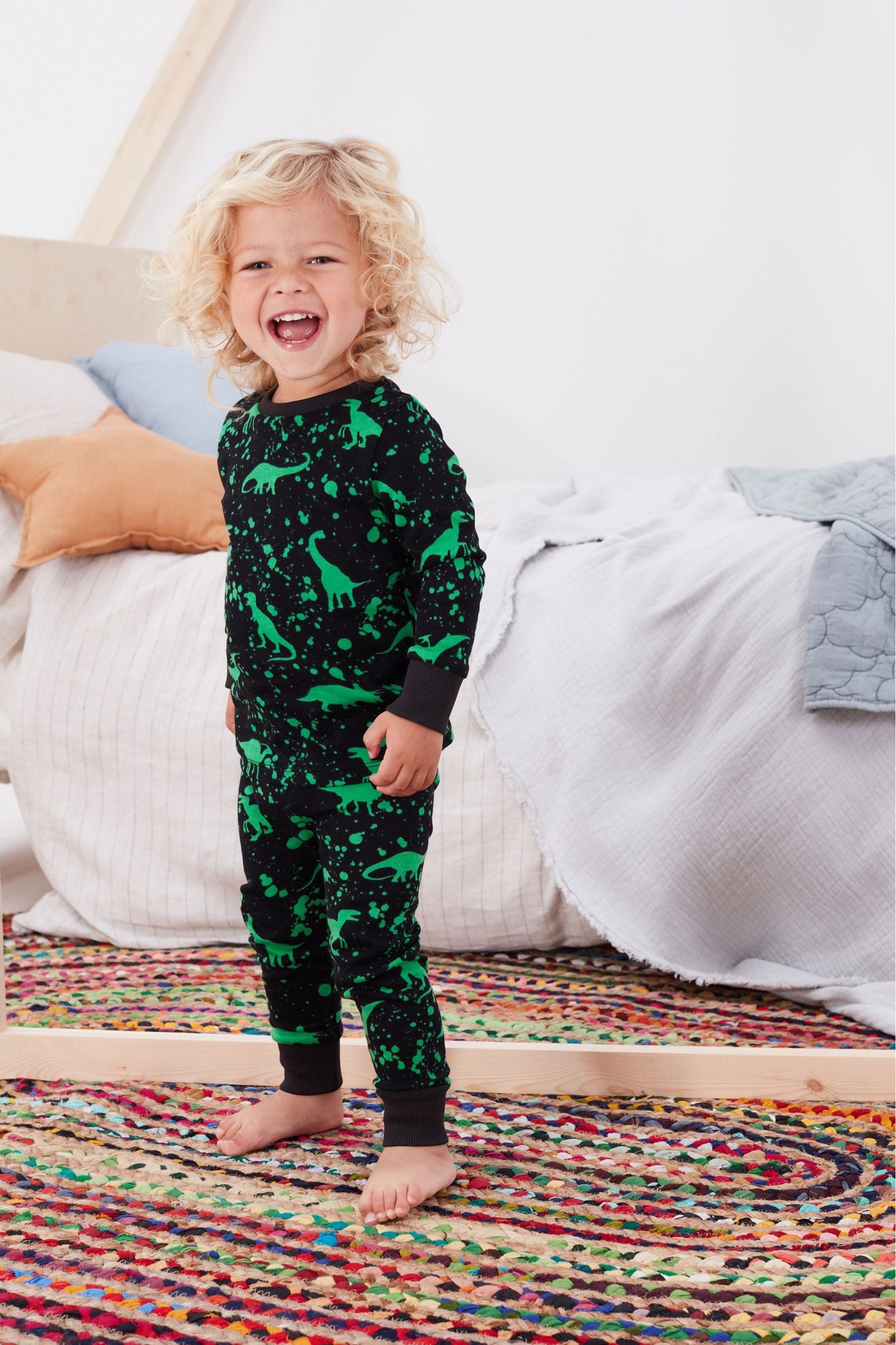 Black Fluro Dinosaur print 3 Pack Snuggle Pyjamas (9mths-12yrs)