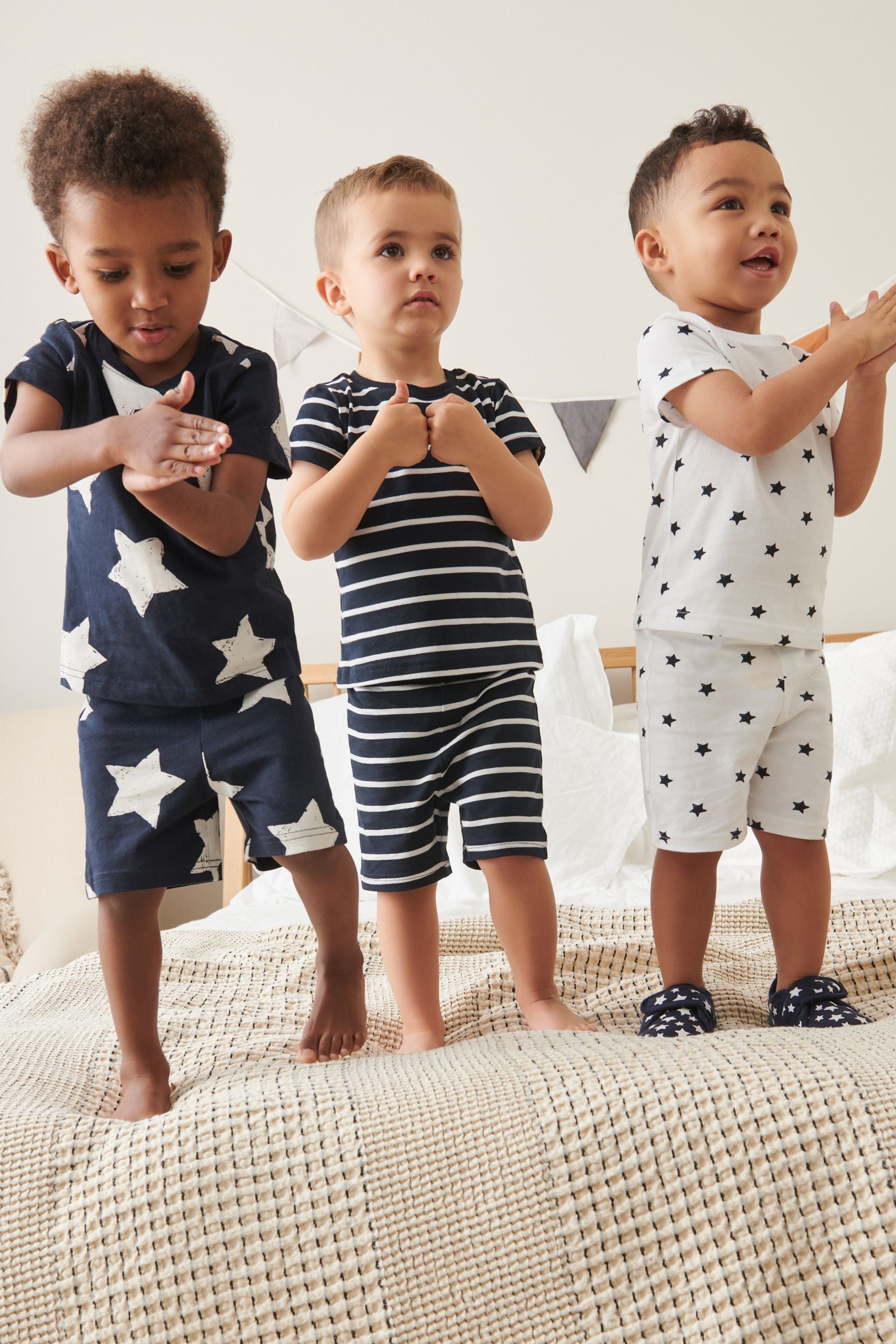 Navy stars / stripes 3 Pack Short Pyjamas (9mths-12yrs)