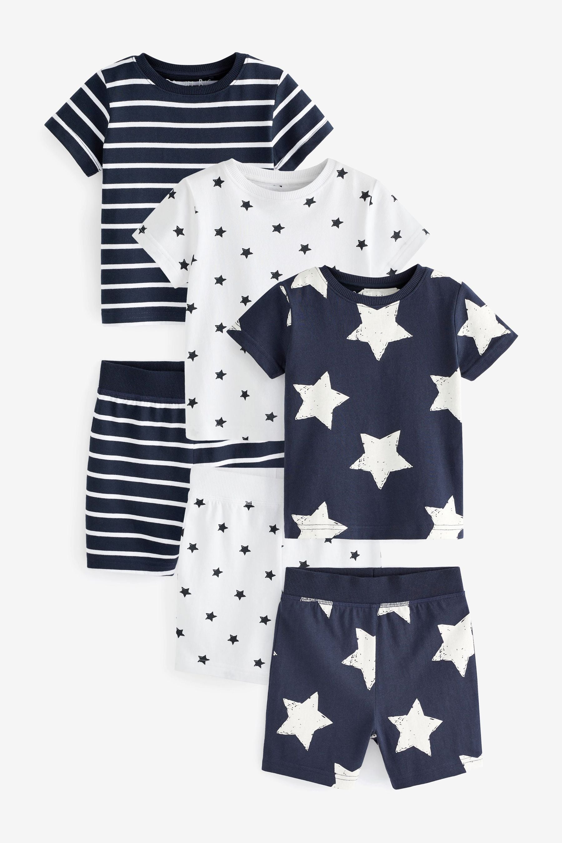 Navy stars / stripes 3 Pack Short Pyjamas (9mths-12yrs)