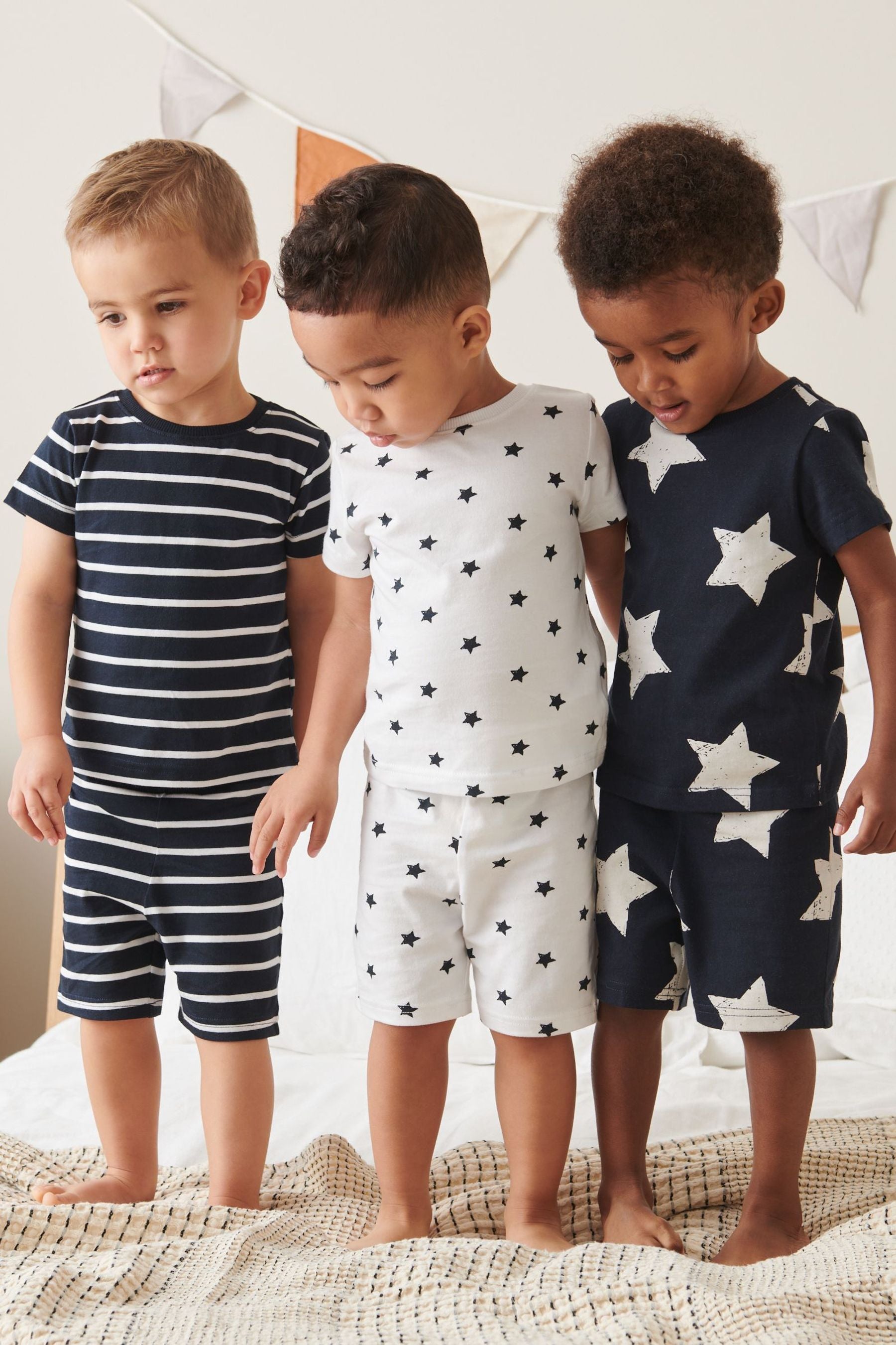 Navy stars / stripes 3 Pack Short Pyjamas (9mths-12yrs)