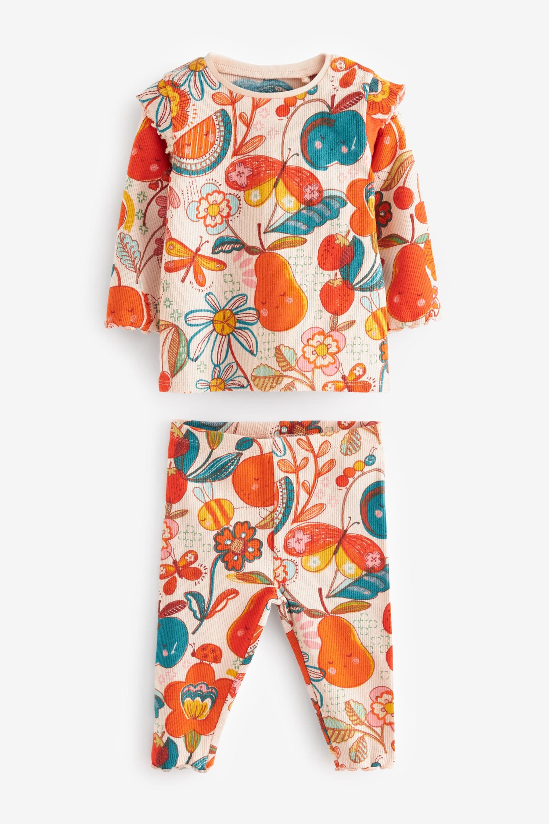 Peach Pink Floral Baby Top And Leggings Set