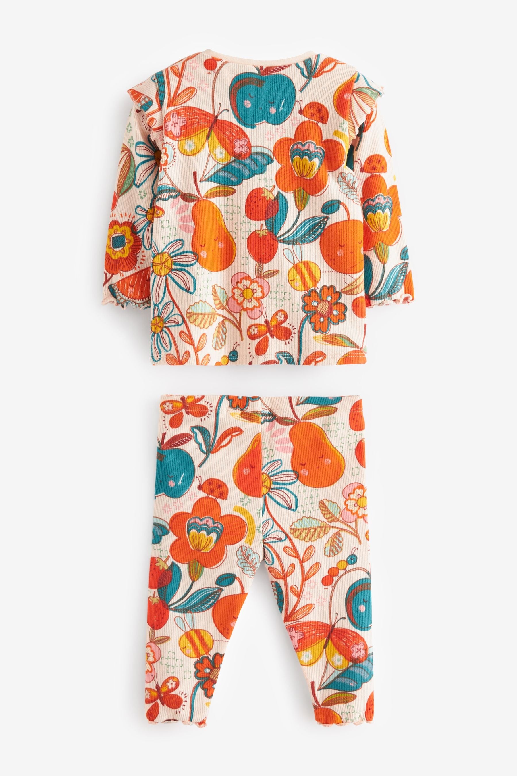 Peach Pink Floral Baby Top And Leggings Set