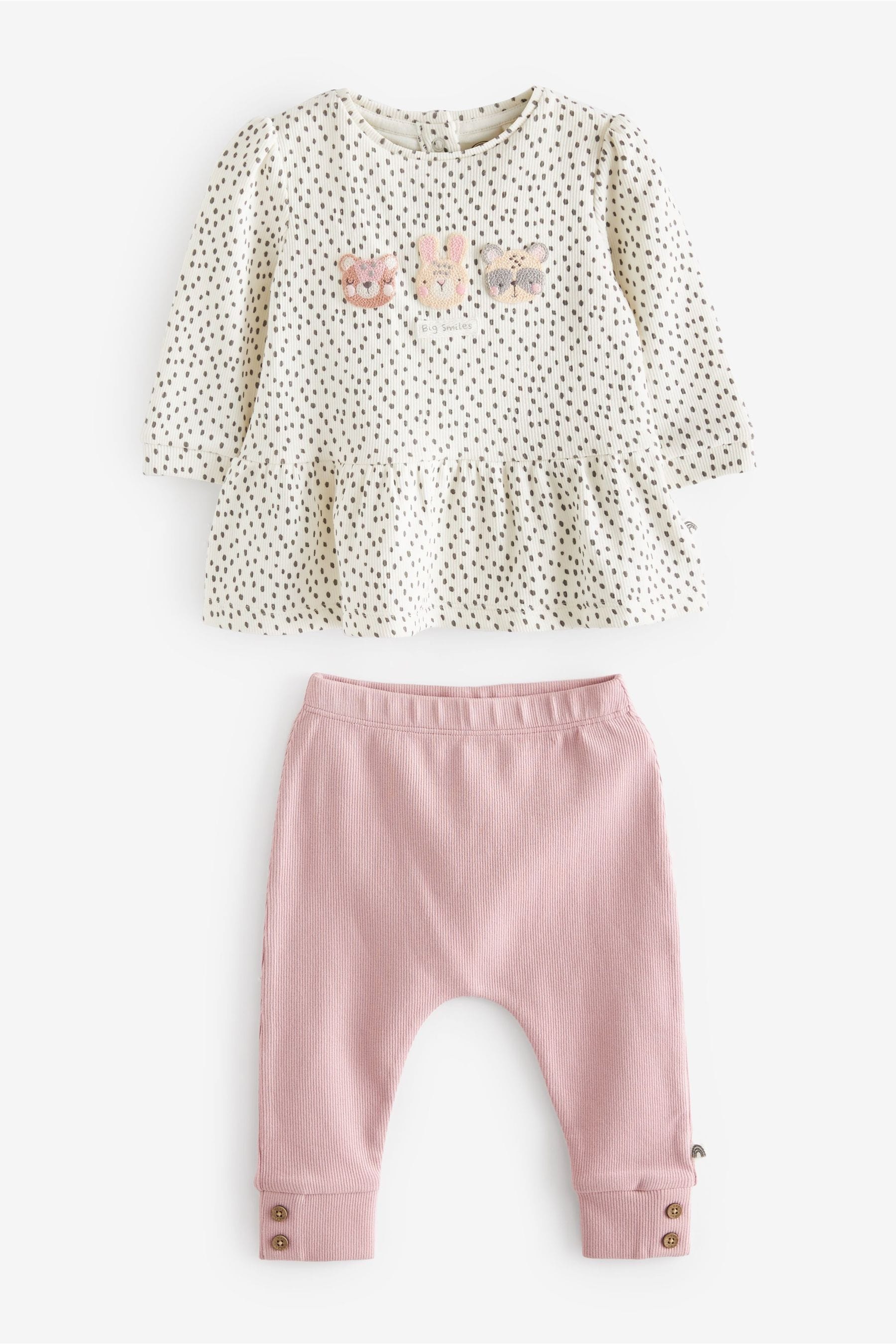 Pink/Mono Character Baby Top And Leggings Set