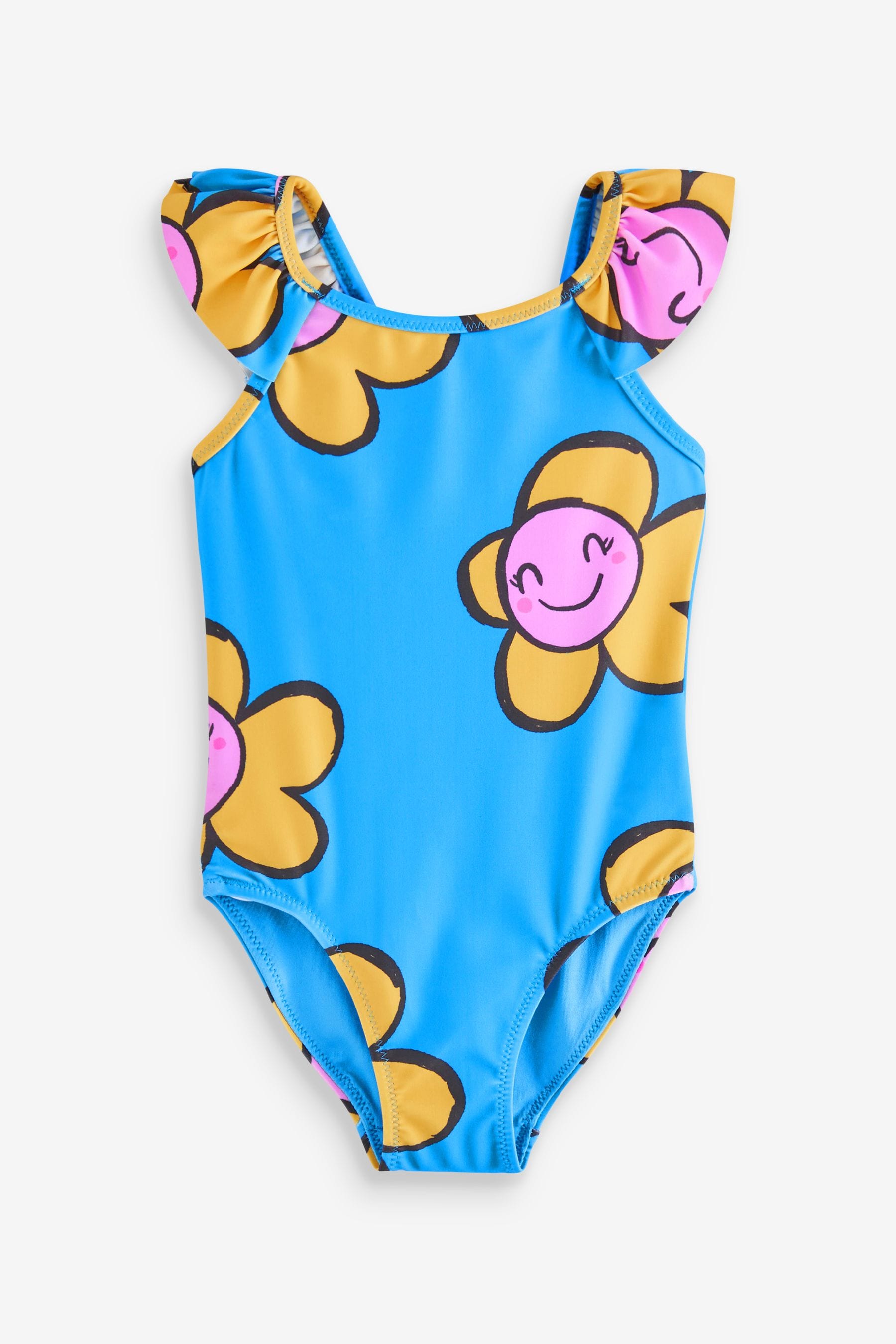 Blue Frill Sleeved Swimsuit (3mths-7yrs)