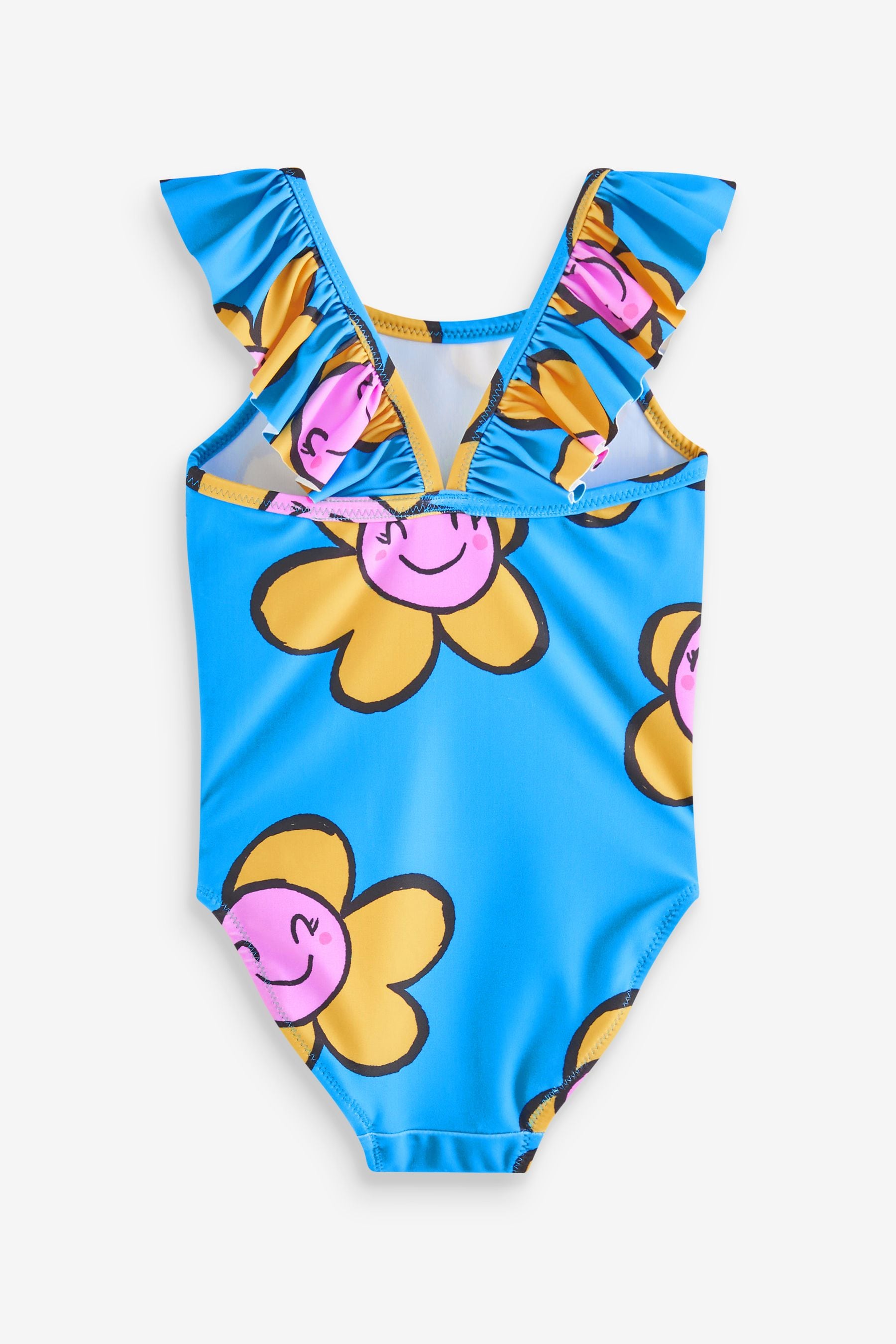 Blue Frill Sleeved Swimsuit (3mths-7yrs)