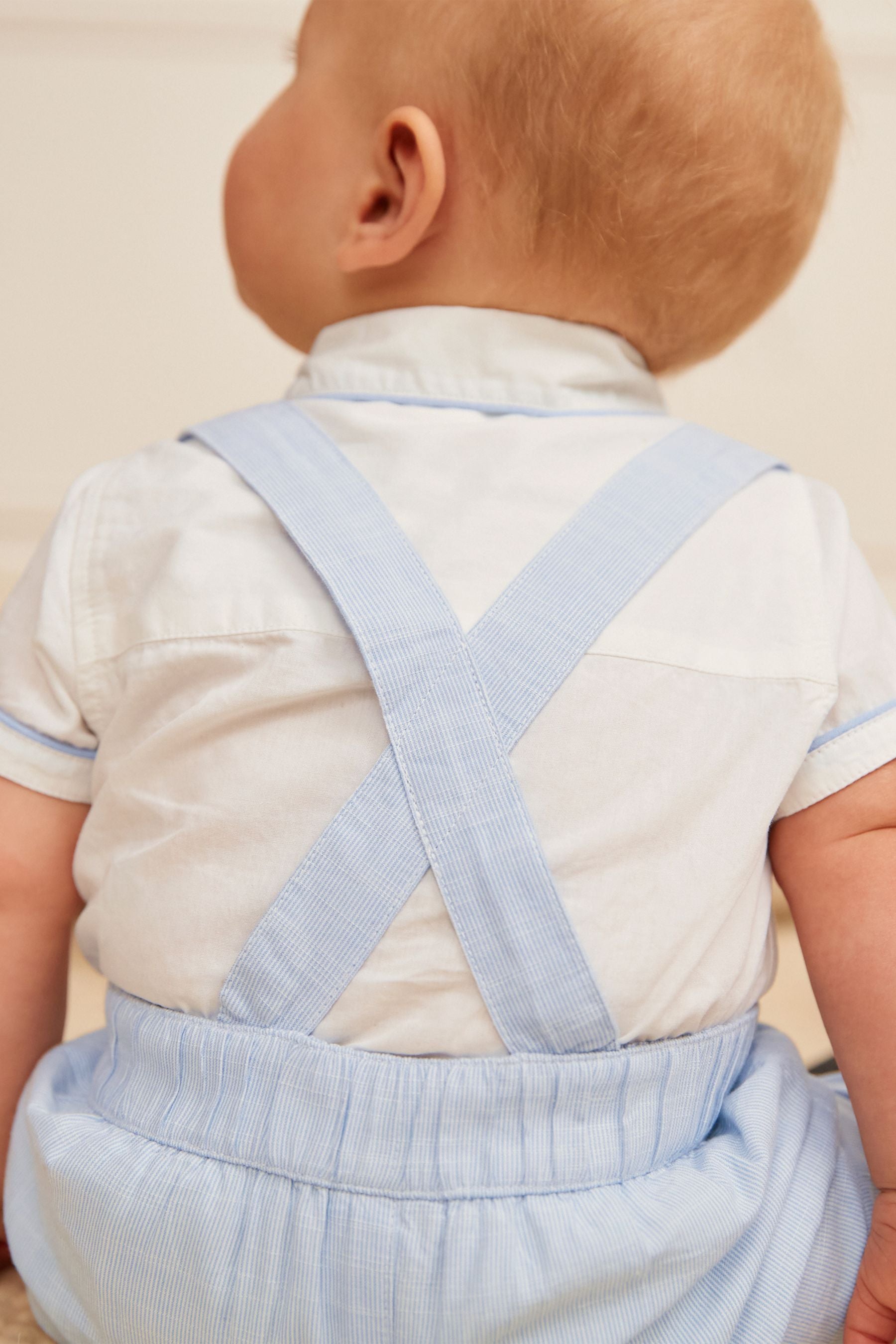 Pale Blue Three Piece Baby Smart Shirt, Shorts And Socks Set (0mths-2yrs)