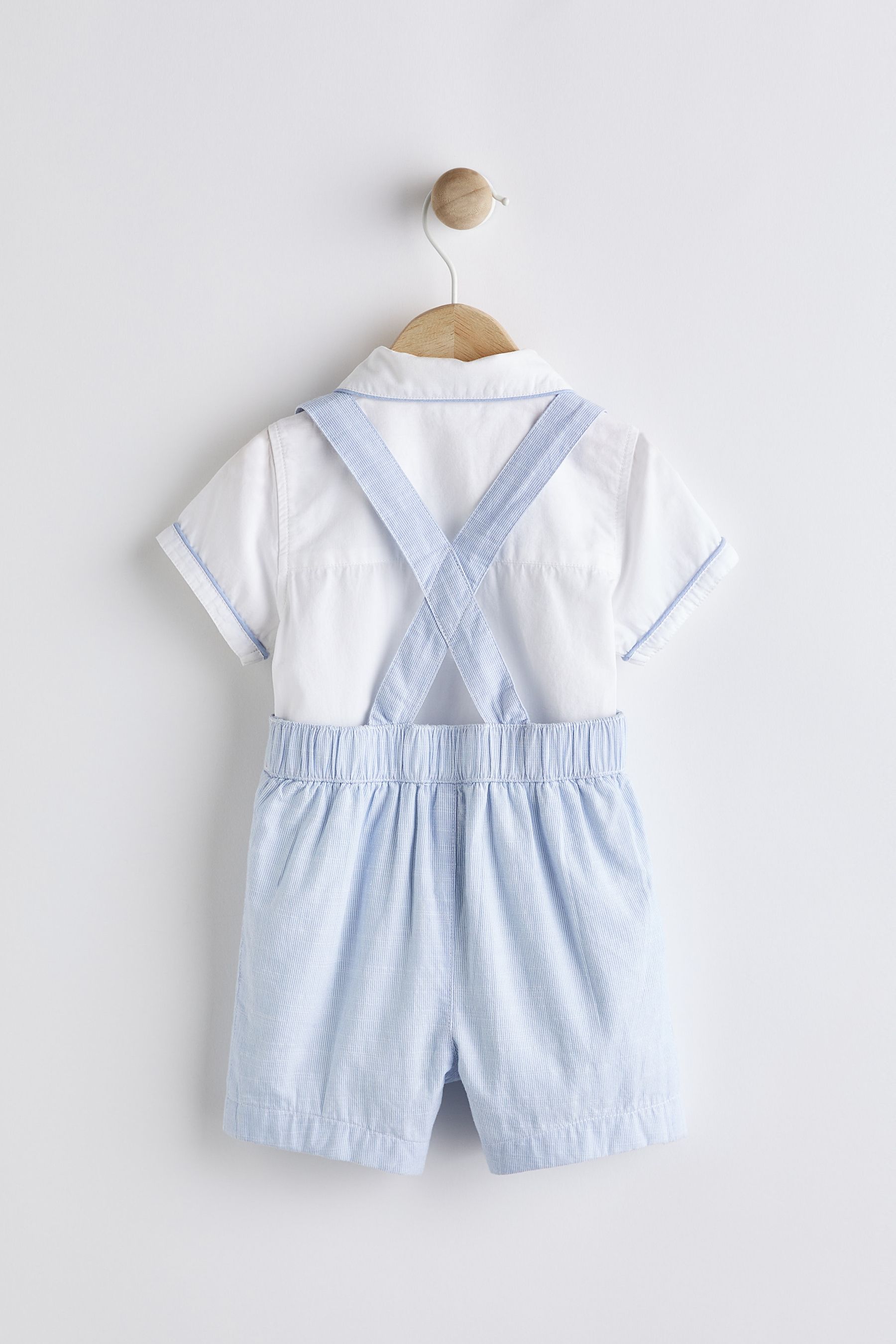 Pale Blue Three Piece Baby Smart Shirt, Shorts And Socks Set (0mths-2yrs)