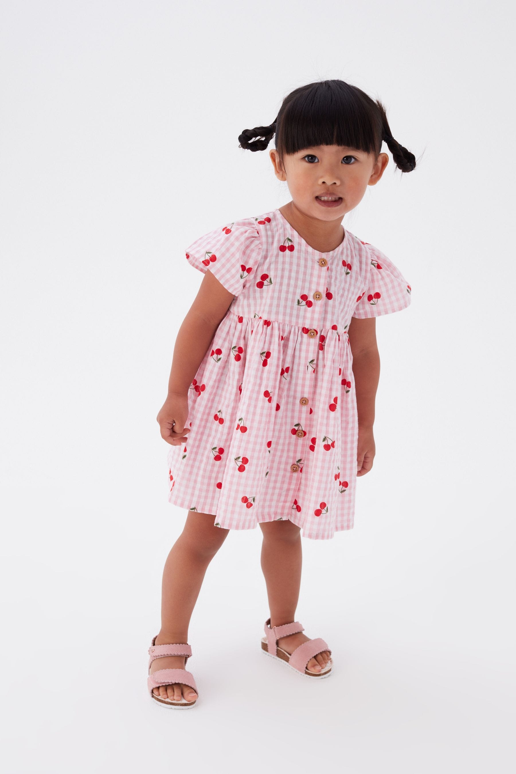 Pink Cherry Fruit Print Cotton Gingham Dress (3mths-8yrs)