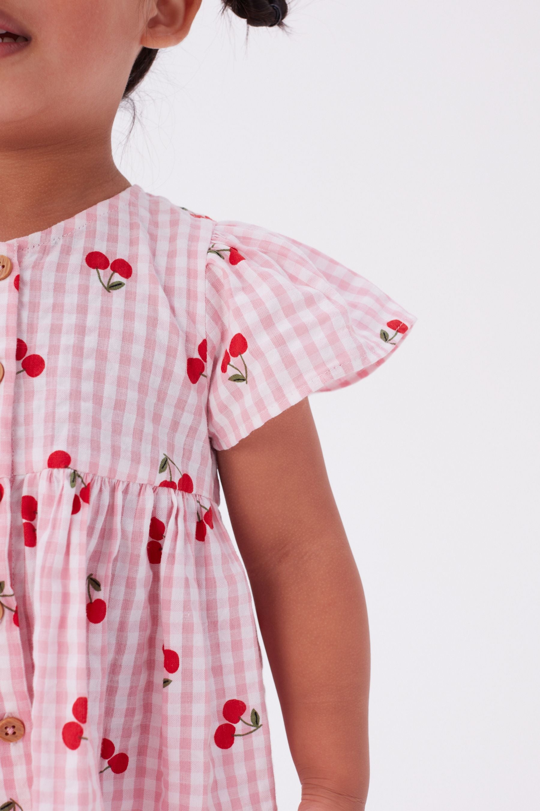 Pink Cherry Fruit Print Cotton Gingham Dress (3mths-8yrs)