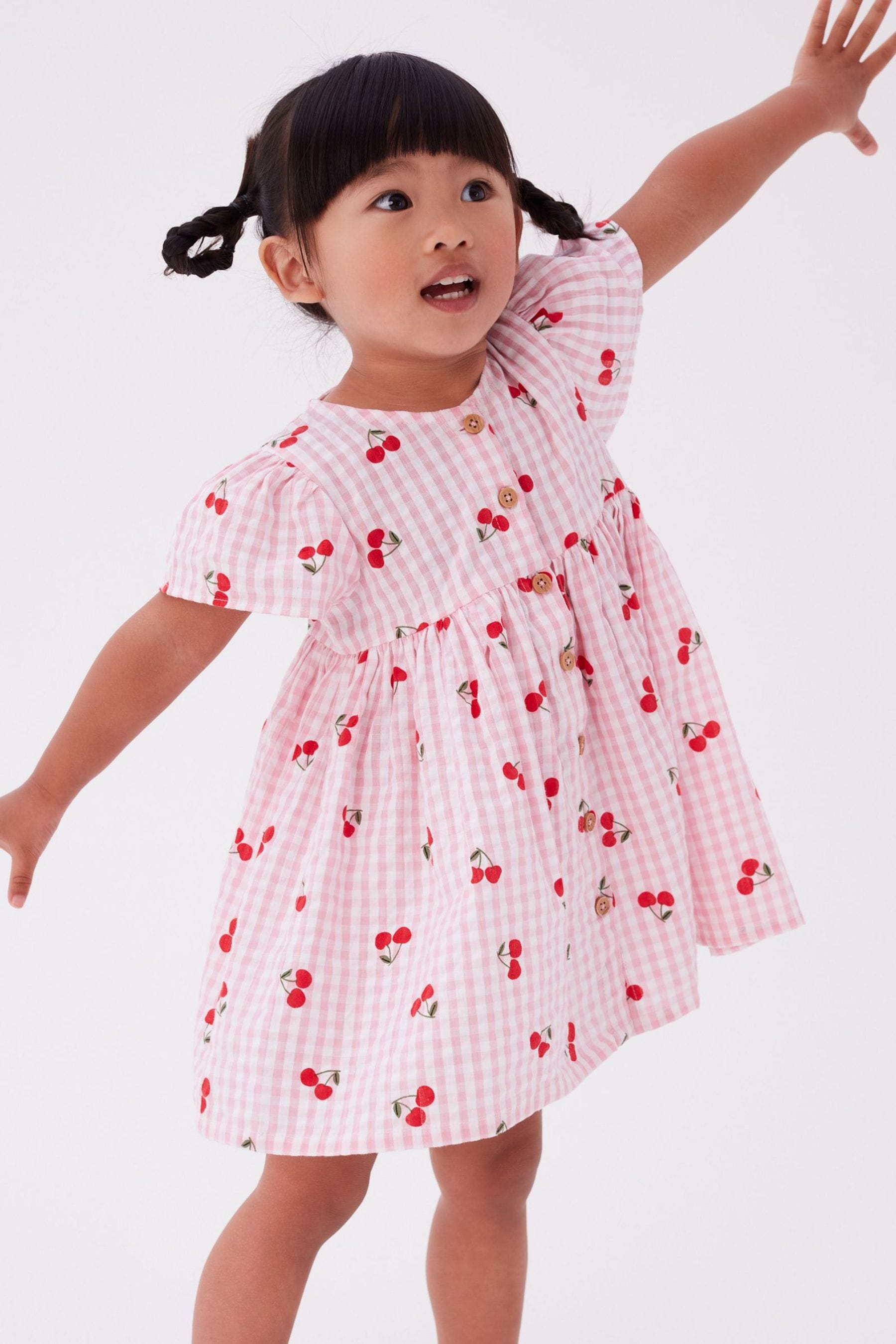 Pink Cherry Fruit Print Cotton Gingham Dress (3mths-8yrs)