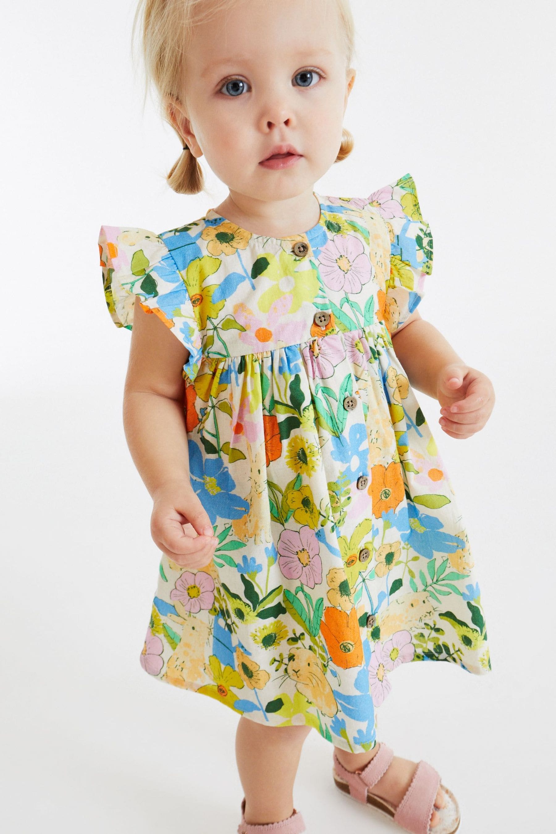 Yellow Floral Frill Sleeve Cotton Dress (3mths-8yrs)