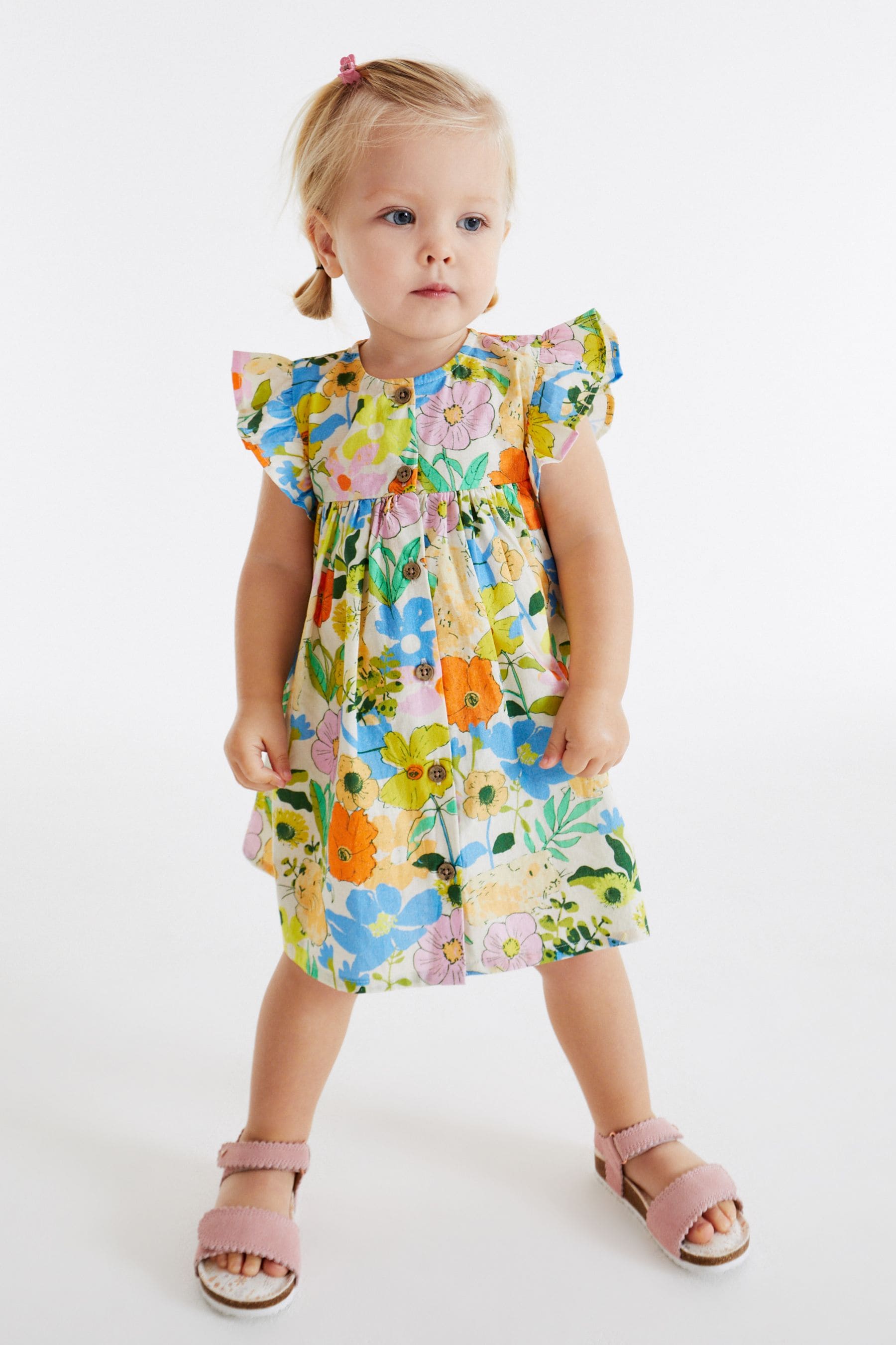 Yellow Floral Frill Sleeve Cotton Dress (3mths-8yrs)