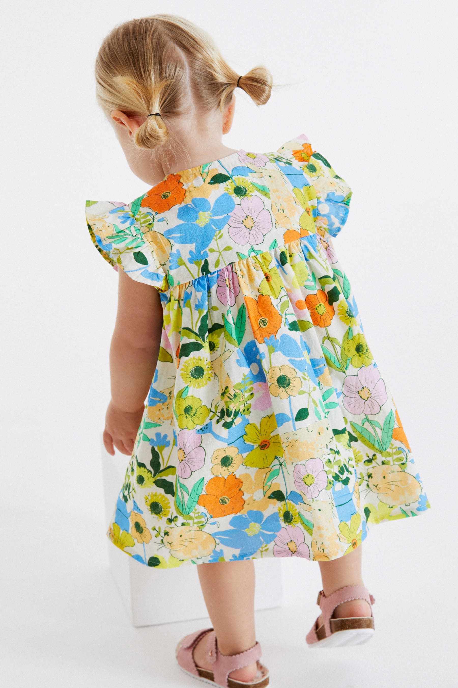 Yellow Floral Frill Sleeve Cotton Dress (3mths-8yrs)