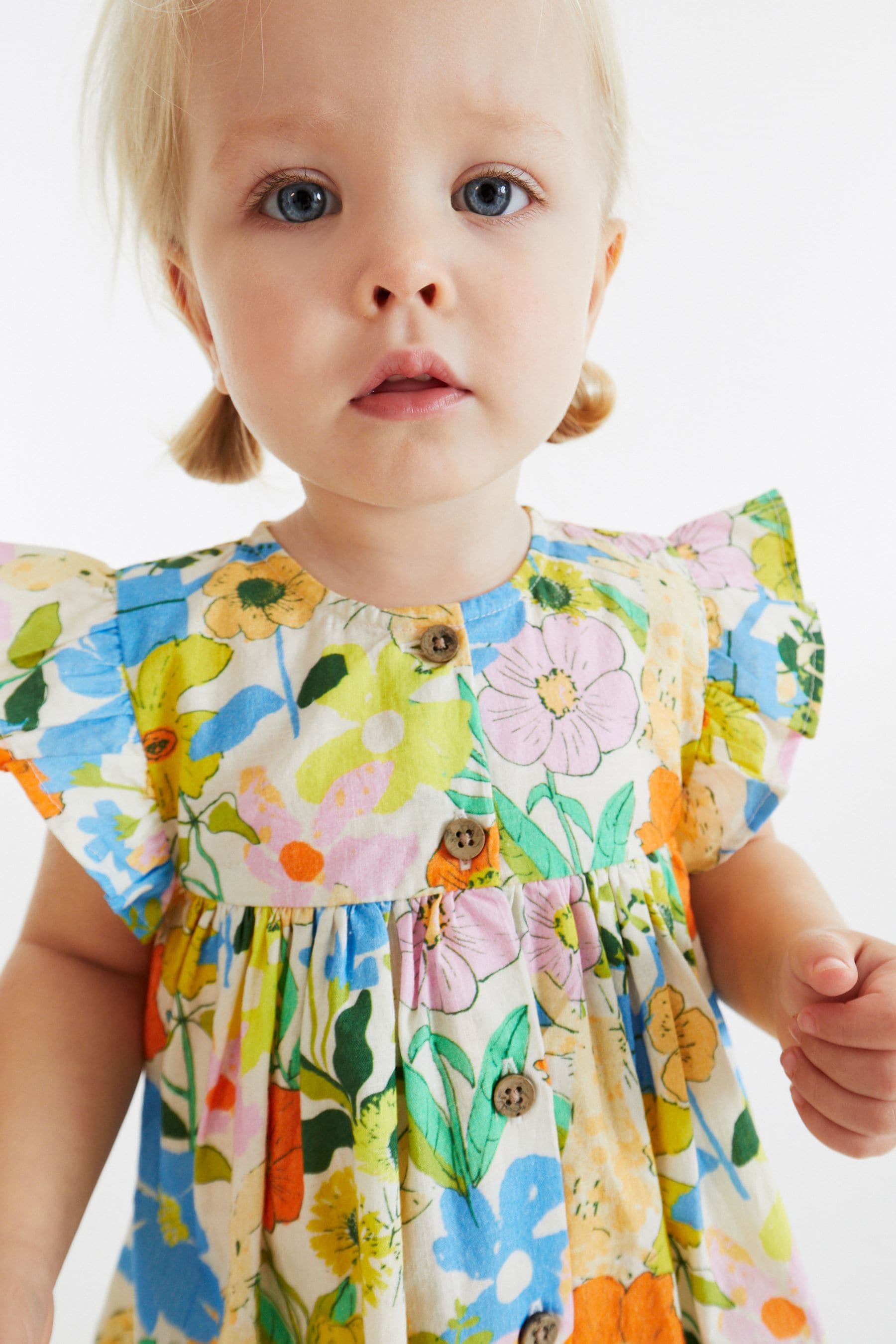 Yellow Floral Frill Sleeve Cotton Dress (3mths-8yrs)