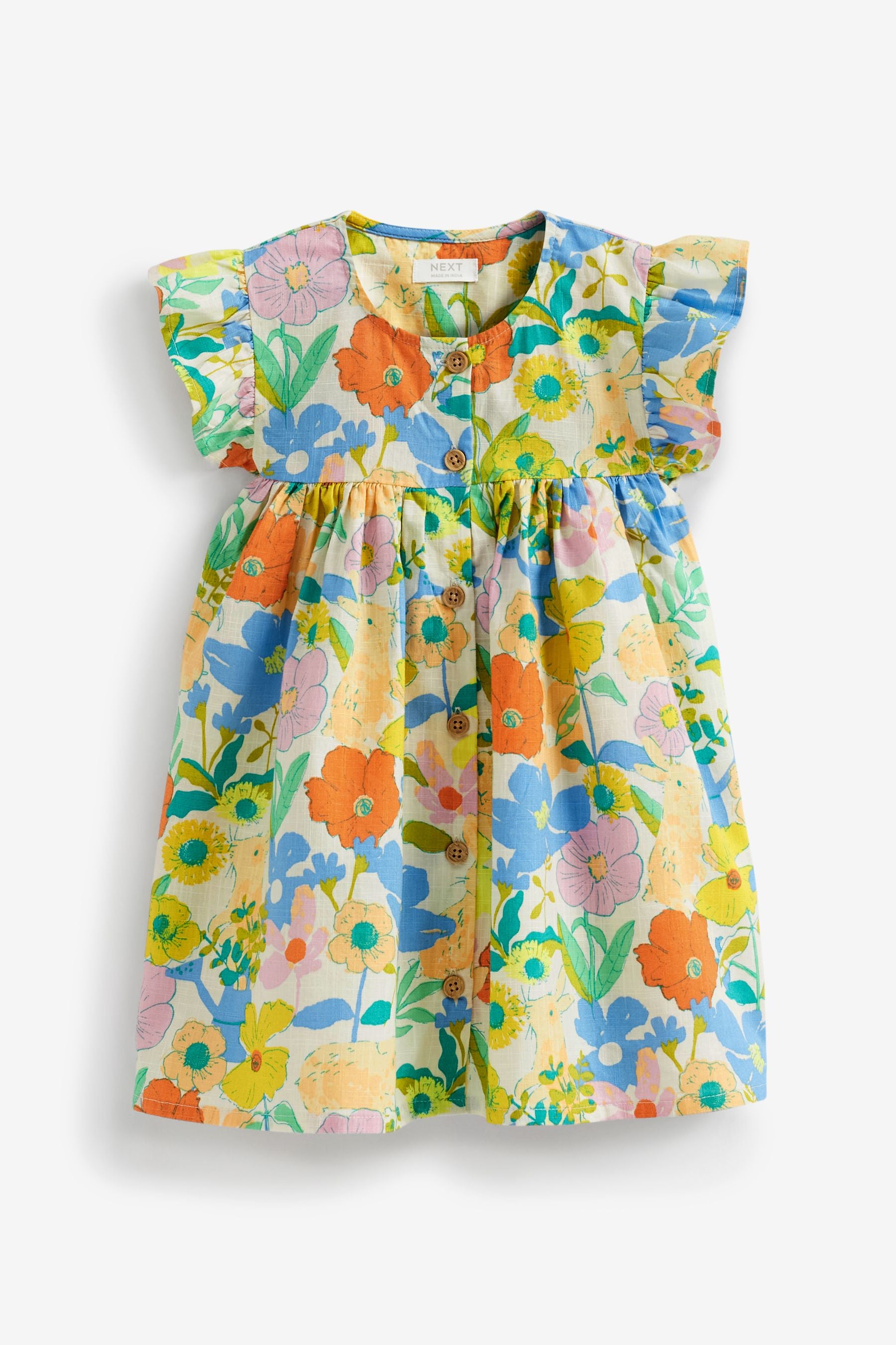 Yellow Floral Frill Sleeve Cotton Dress (3mths-8yrs)