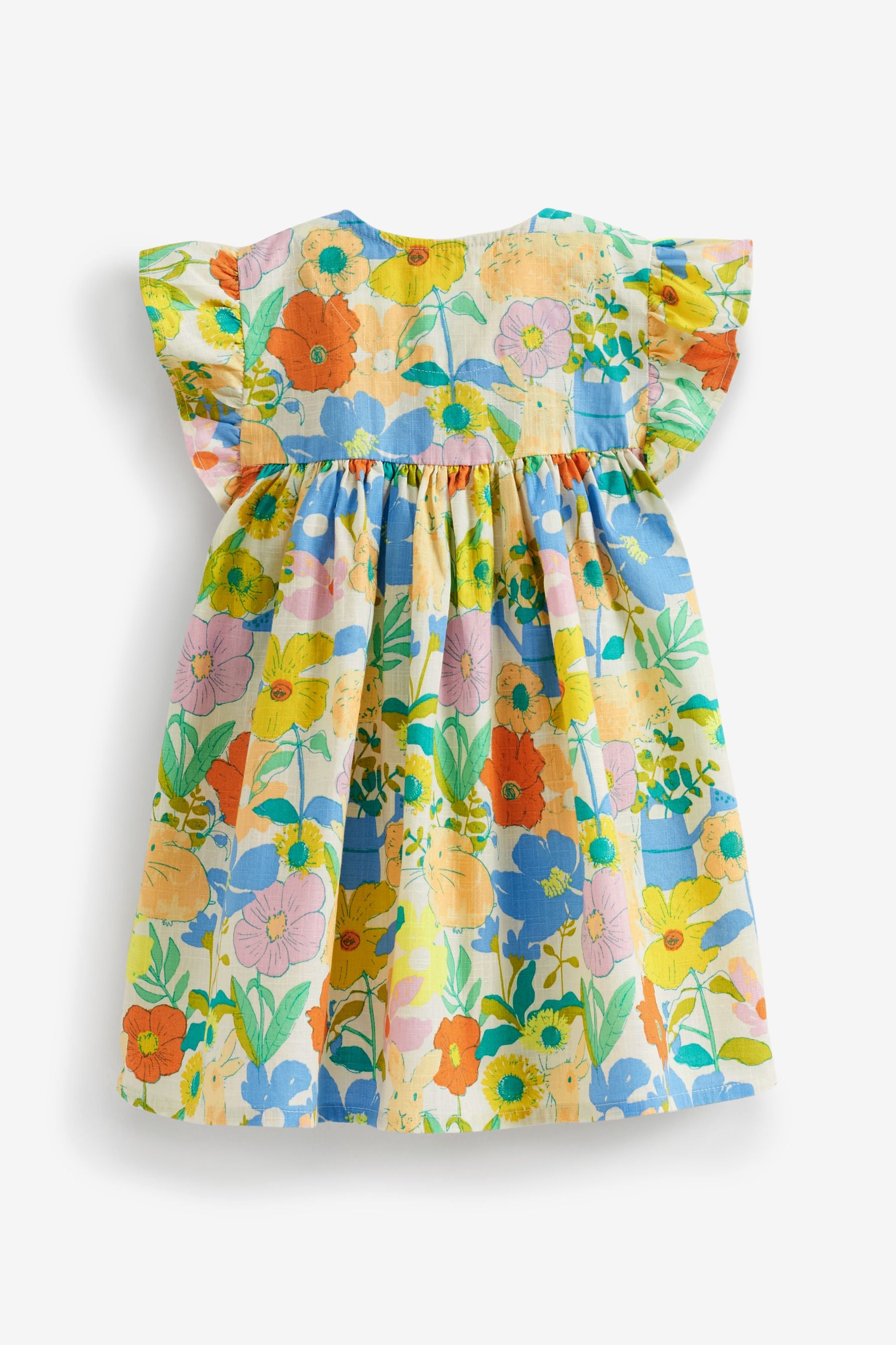 Yellow Floral Frill Sleeve Cotton Dress (3mths-8yrs)