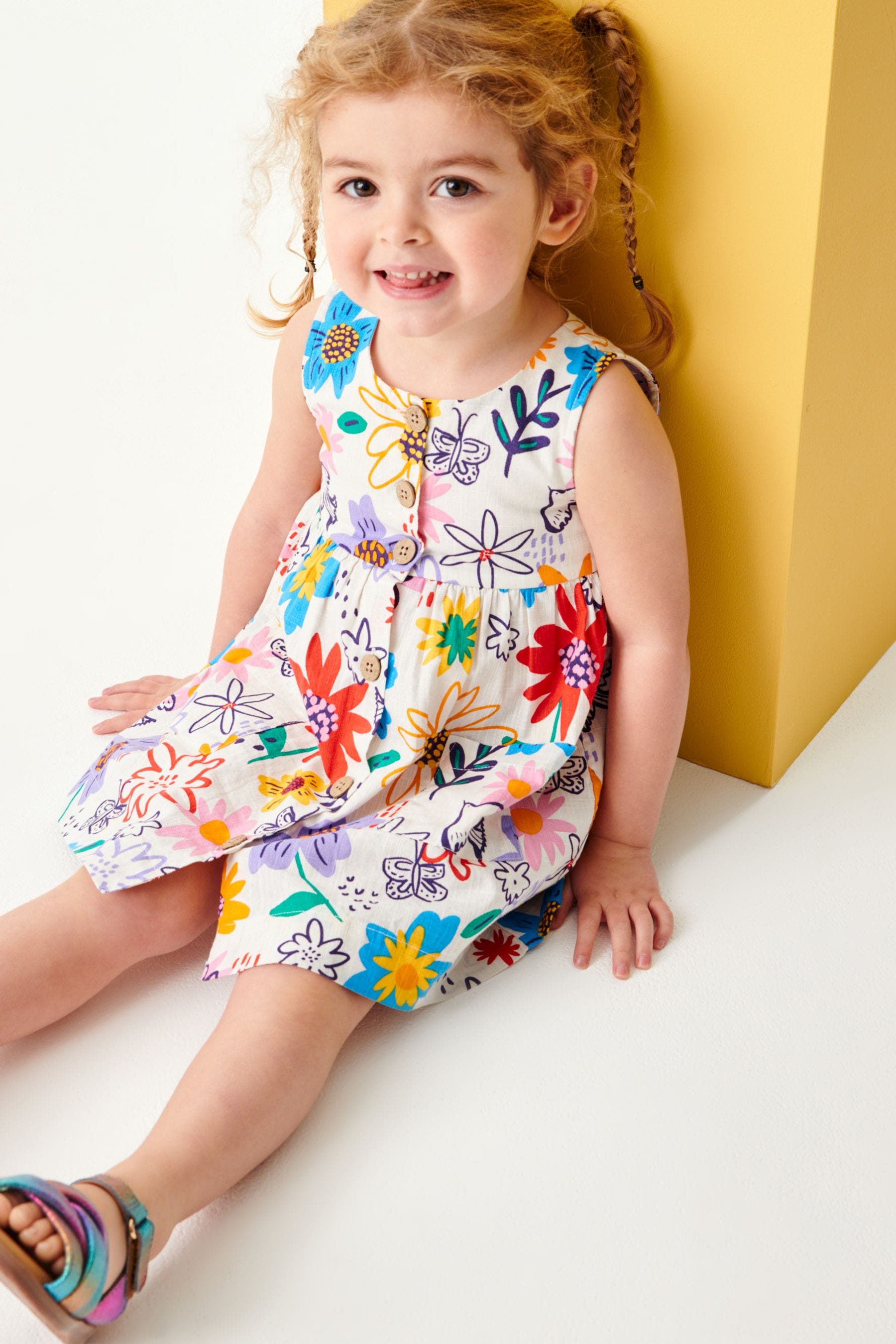 Floral Print Button Front Cotton Dress (3mths-8yrs)