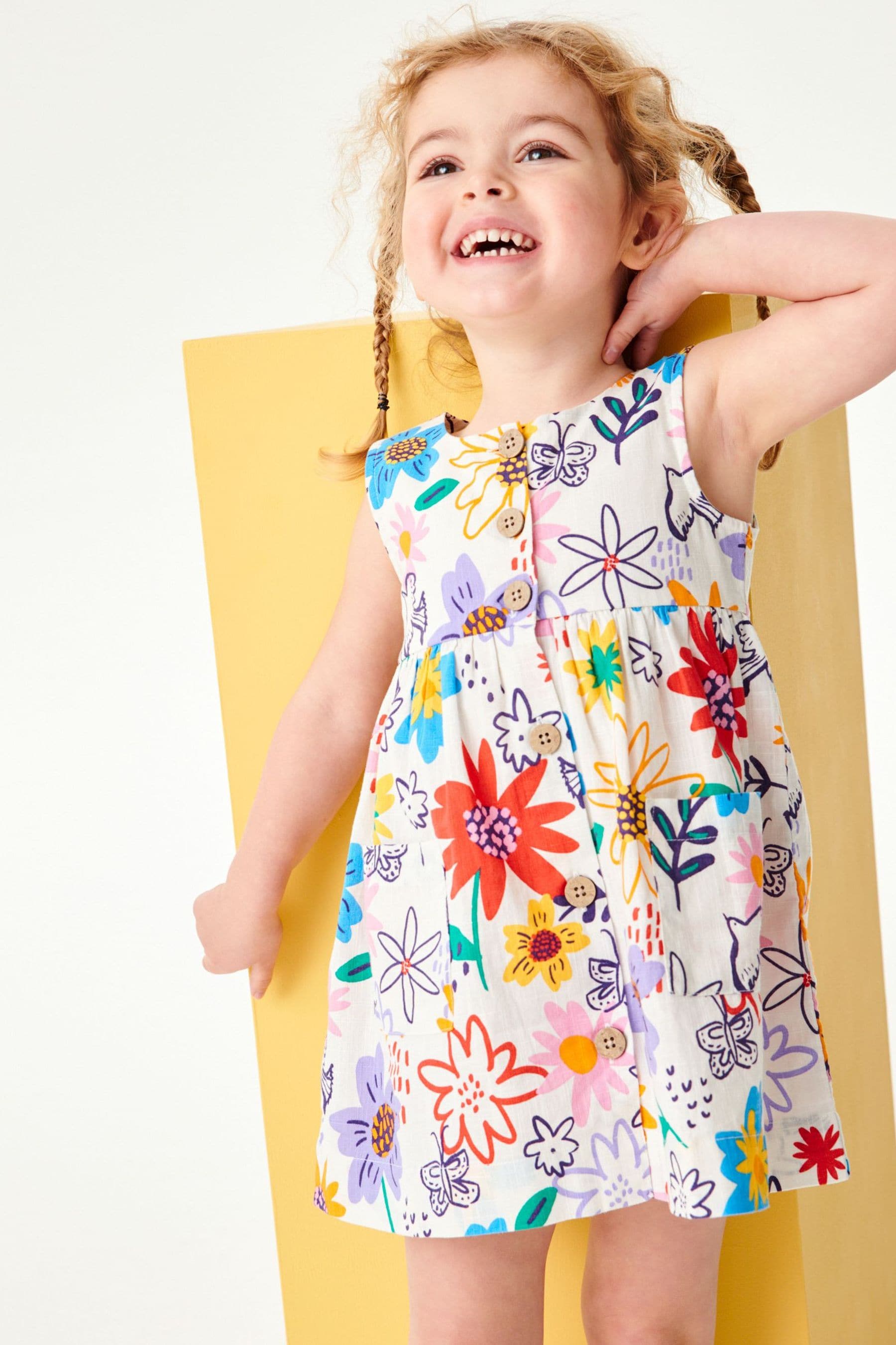 Floral Print Button Front Cotton Dress (3mths-8yrs)