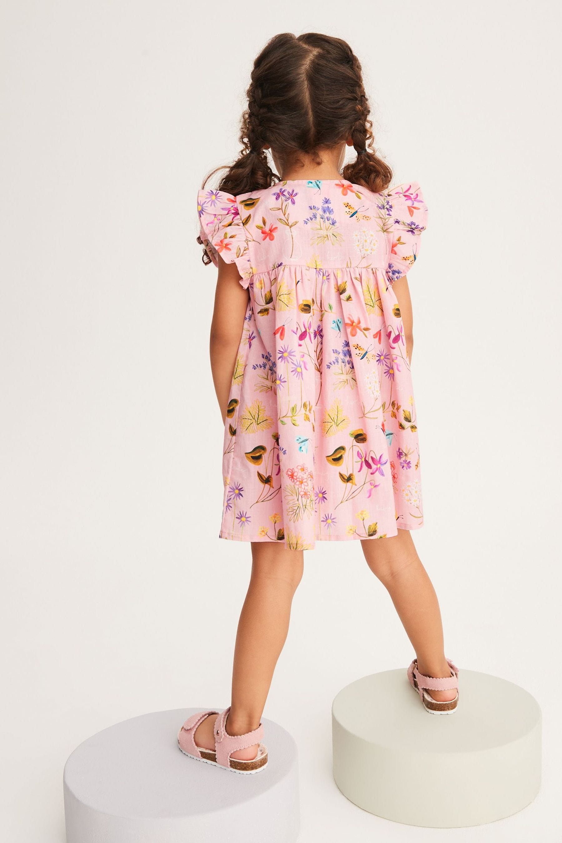 Pink Floral Frill Sleeve Cotton Dress (3mths-8yrs)