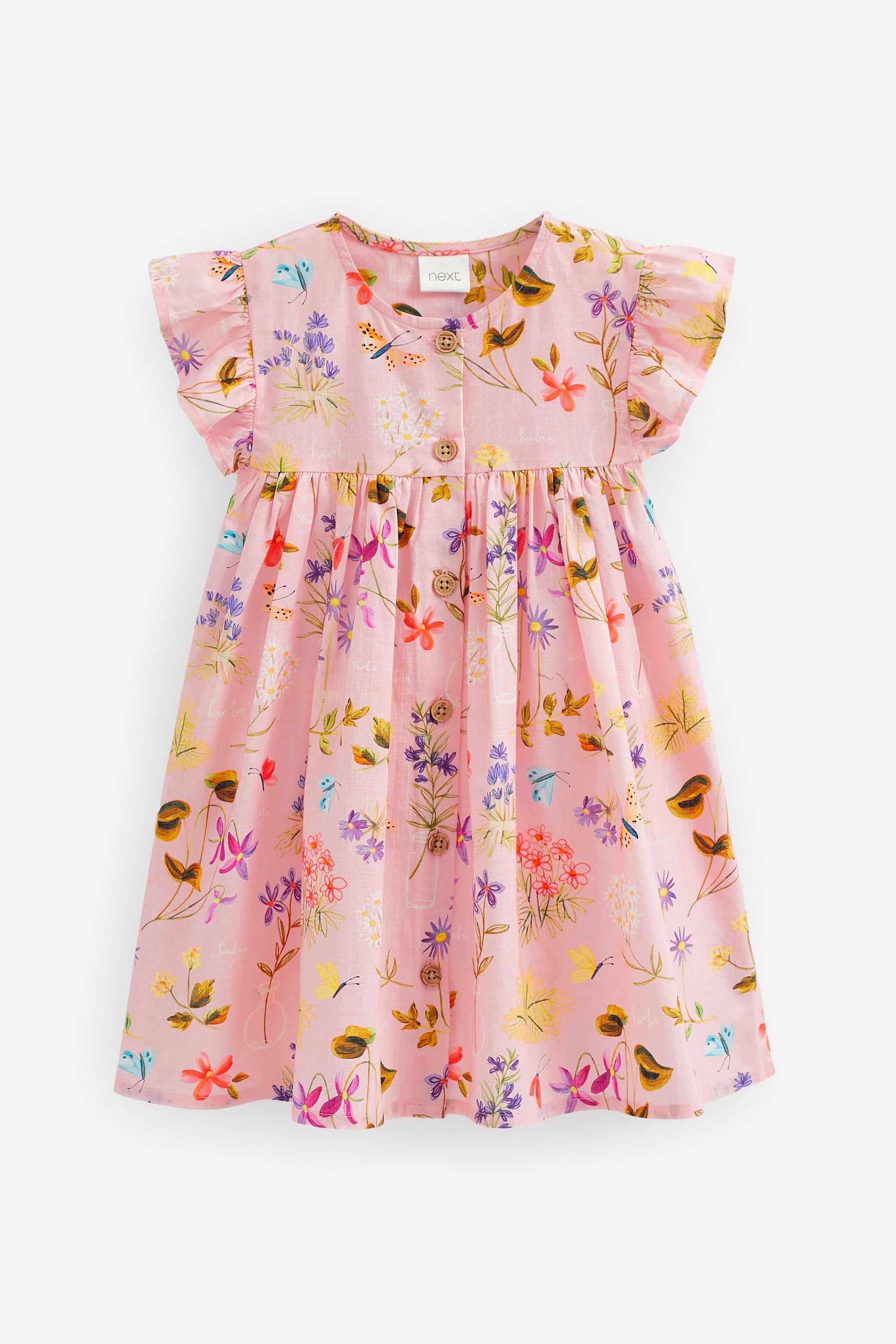 Pink Floral Frill Sleeve Cotton Dress (3mths-8yrs)